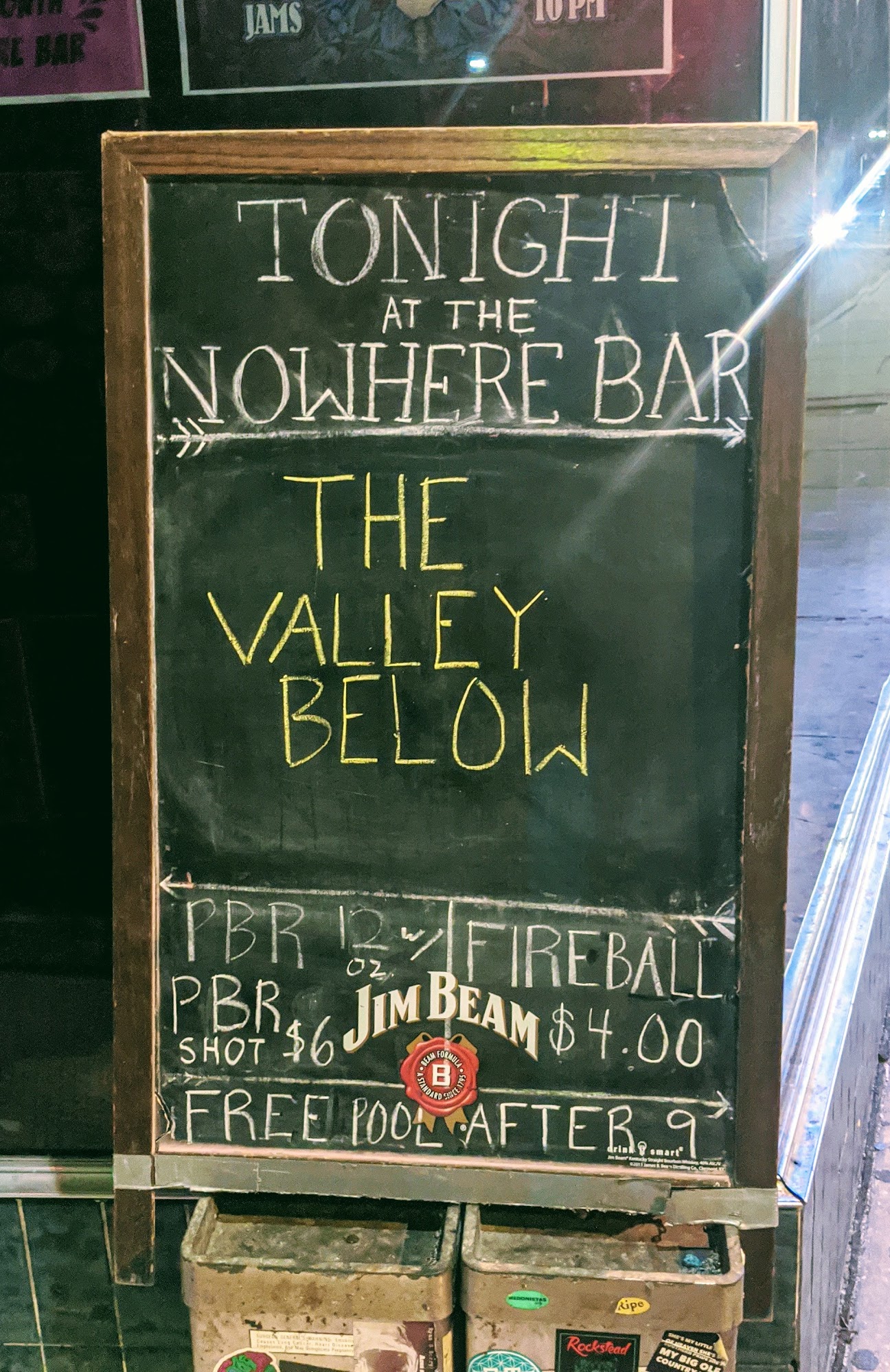 Nowhere Bar Menu