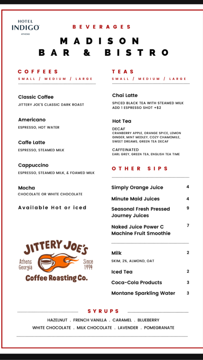 The Madison Bar and Bistro Menu