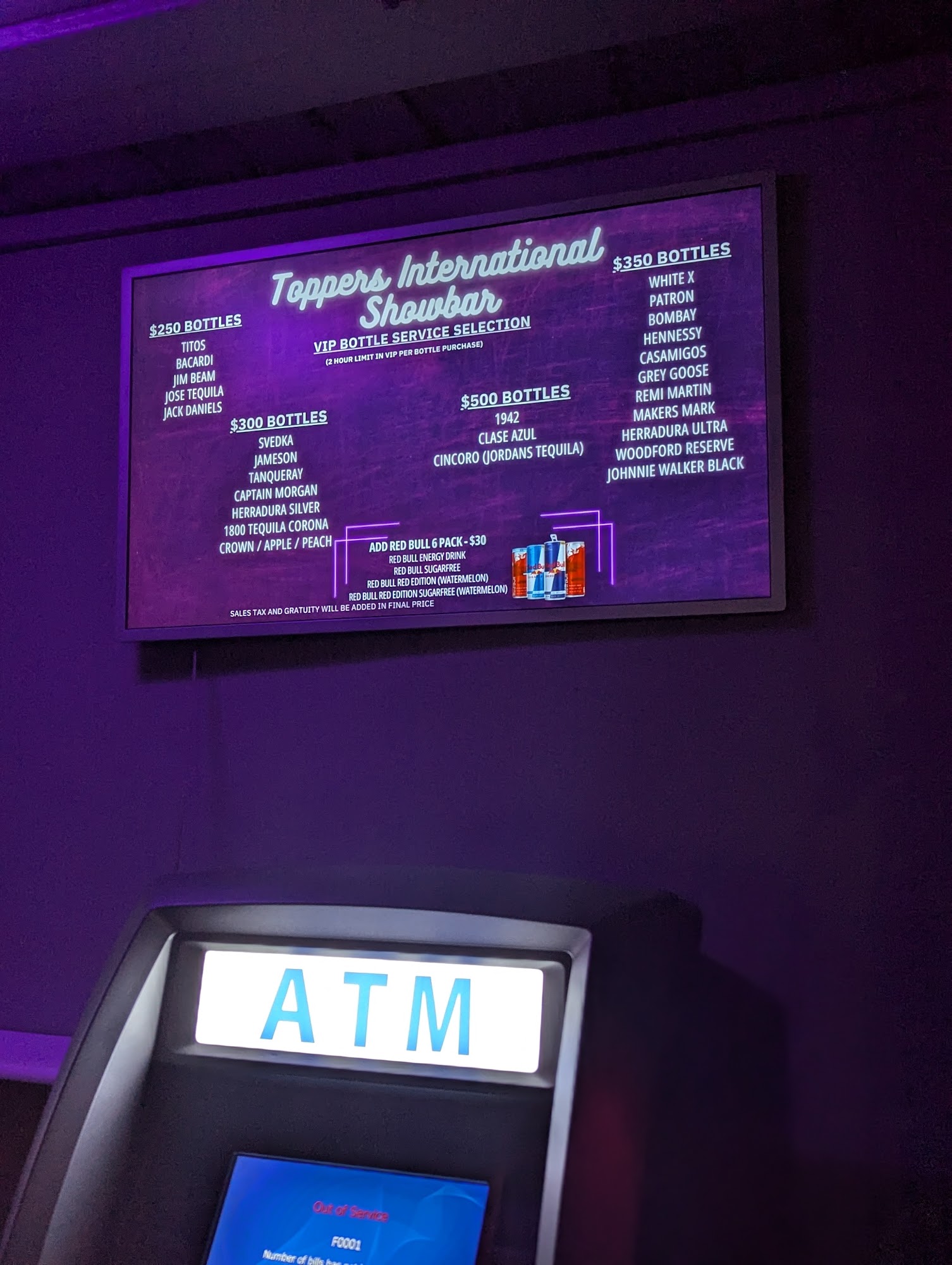 Toppers International Showbar Menu