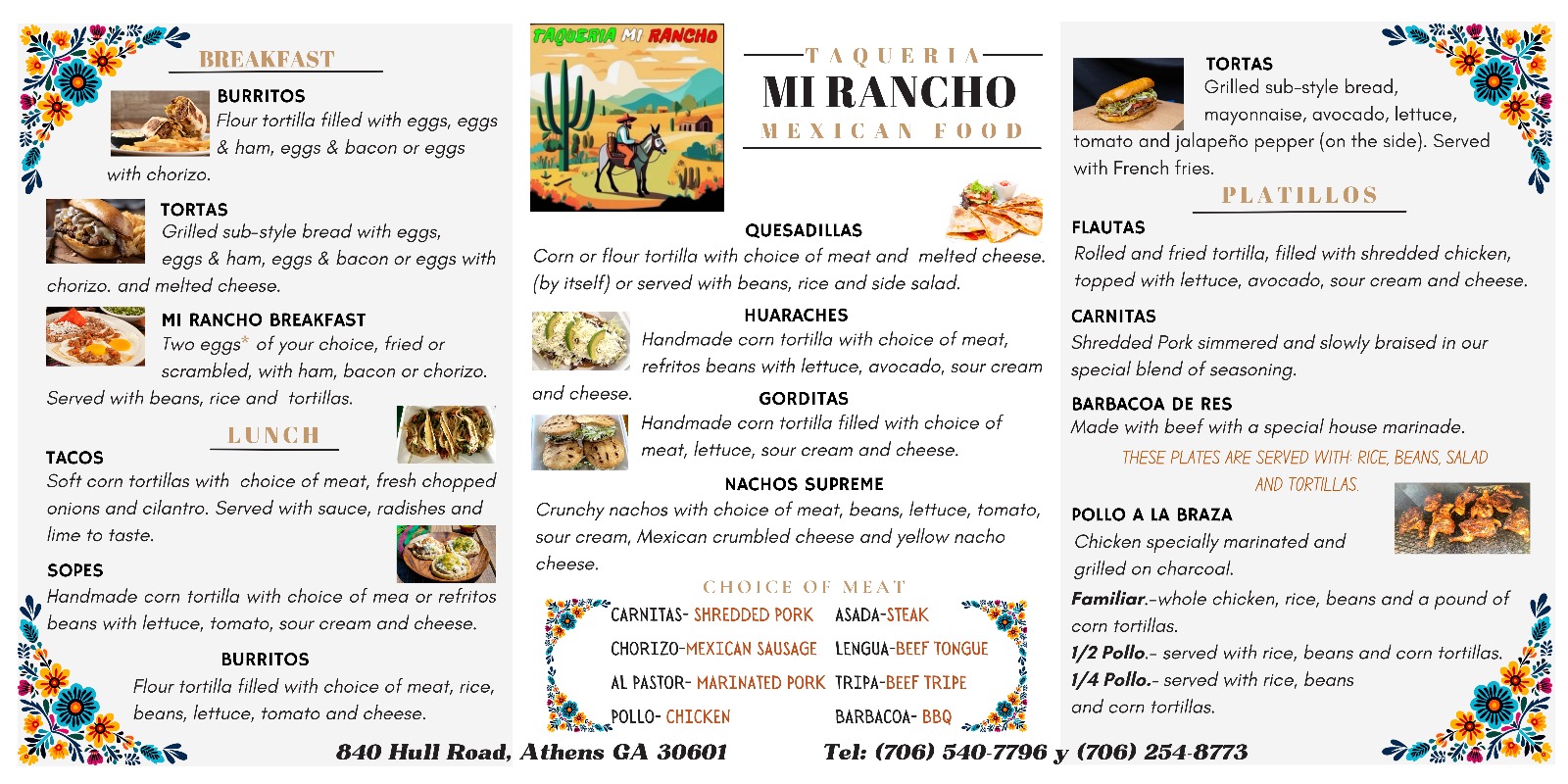 Taqueria Mi Rancho Menu