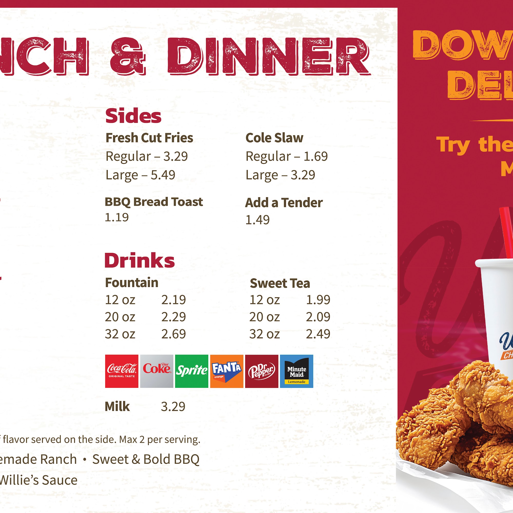 Willie B's Chicken Coupe Menu