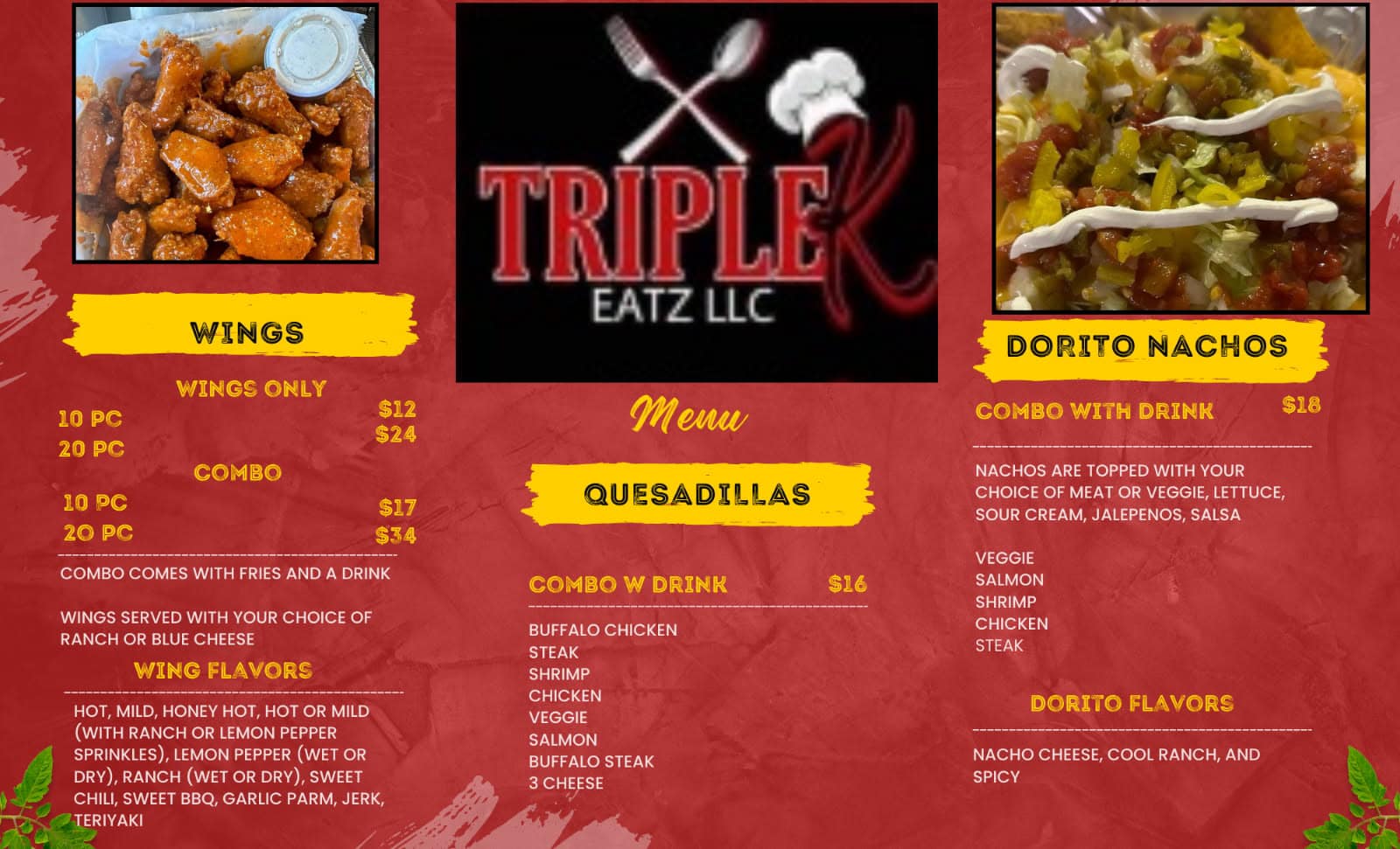 TRIPLE K EATZ LLC Menu