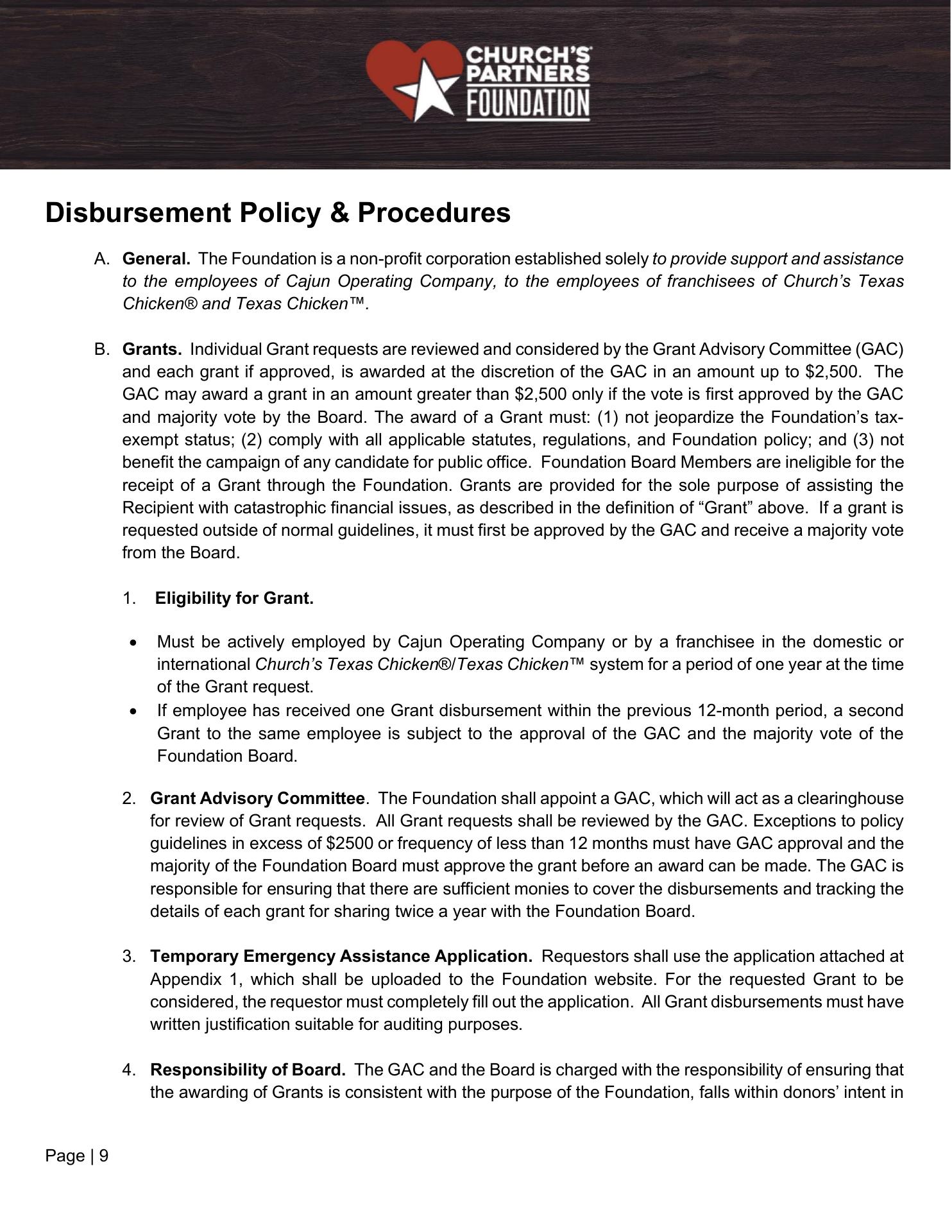 Church's Partners Foundation, Inc. Menu