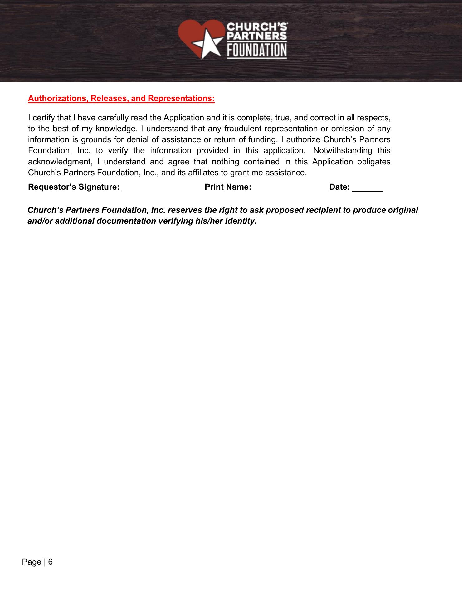 Church's Partners Foundation, Inc. Menu