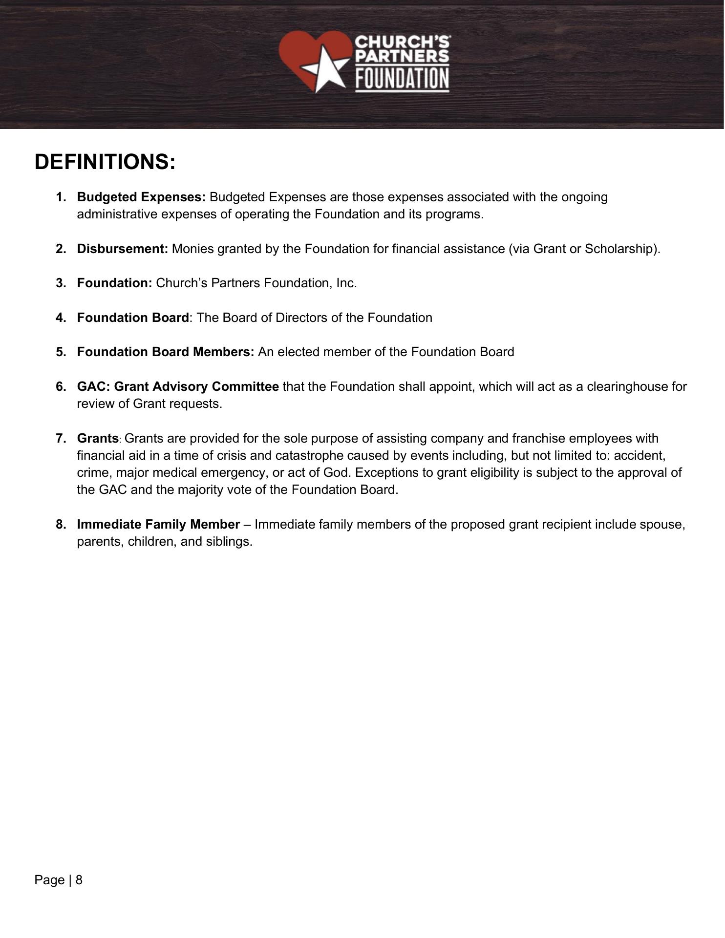 Church's Partners Foundation, Inc. Menu