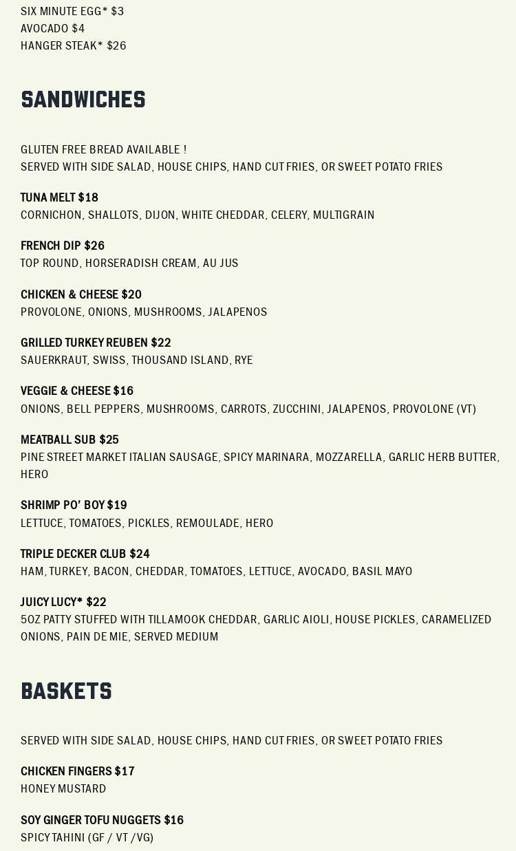 Painted Park Menu
