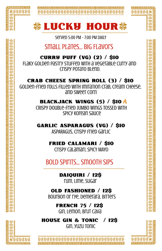 Blackjack Bar Tapas Menu