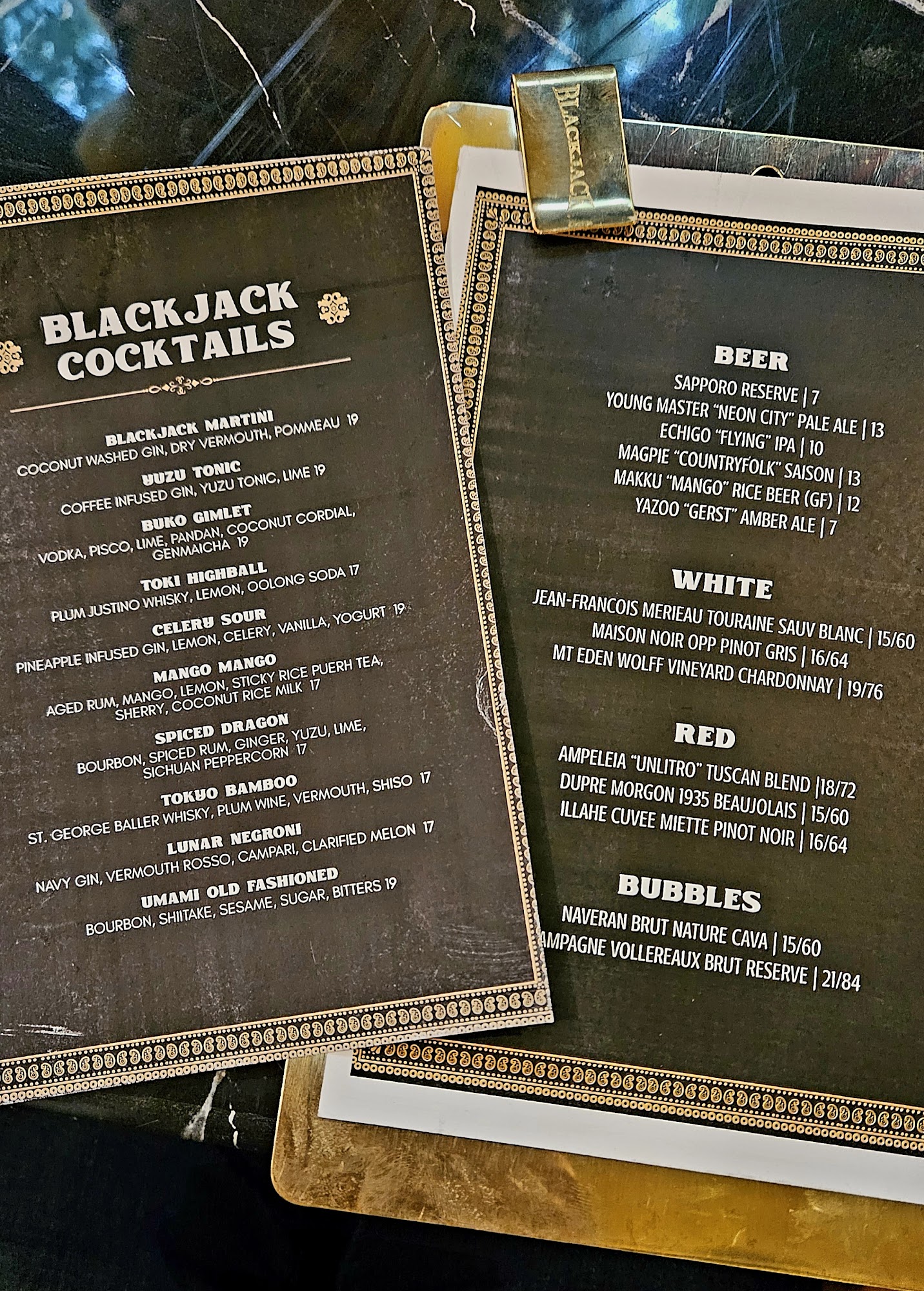 Blackjack Bar Tapas Menu