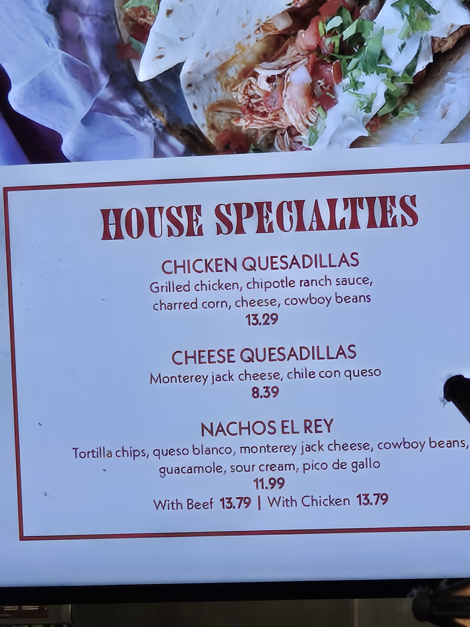 The Original El Taco Menu