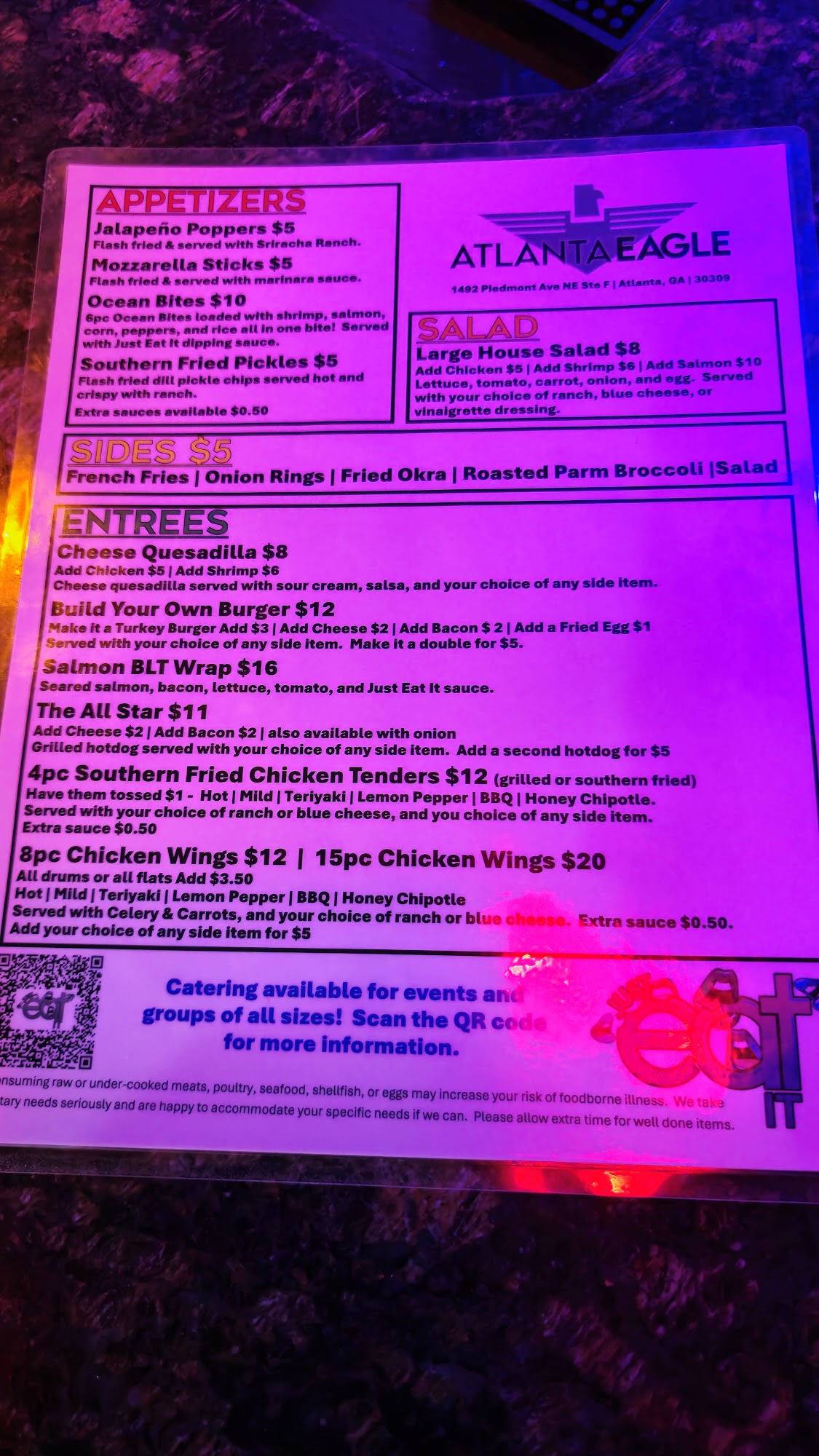 Atlanta Eagle Menu