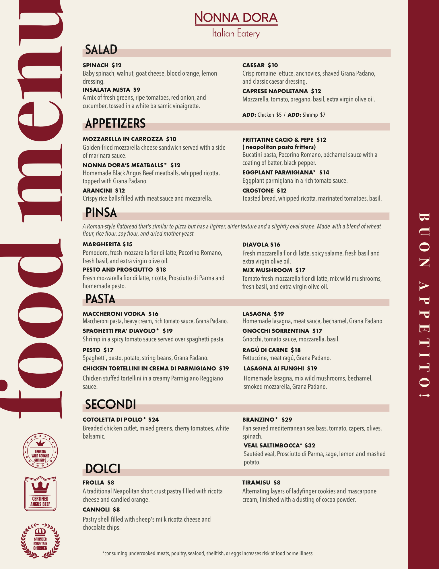 Nonna Dora Italian Eatery Menu