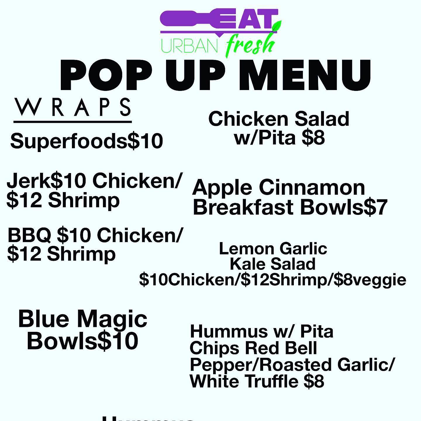 Eat Urban Fresh Menu