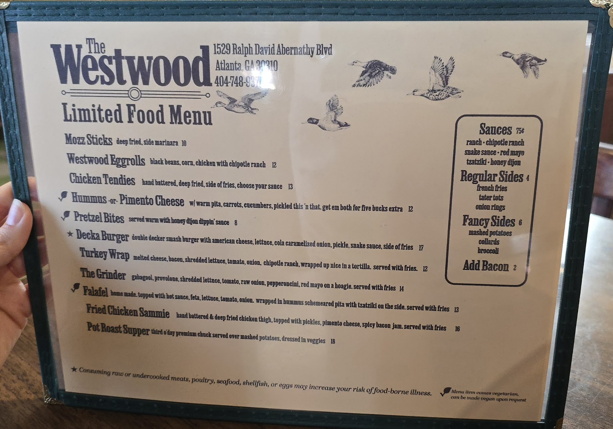 The Westwood Menu