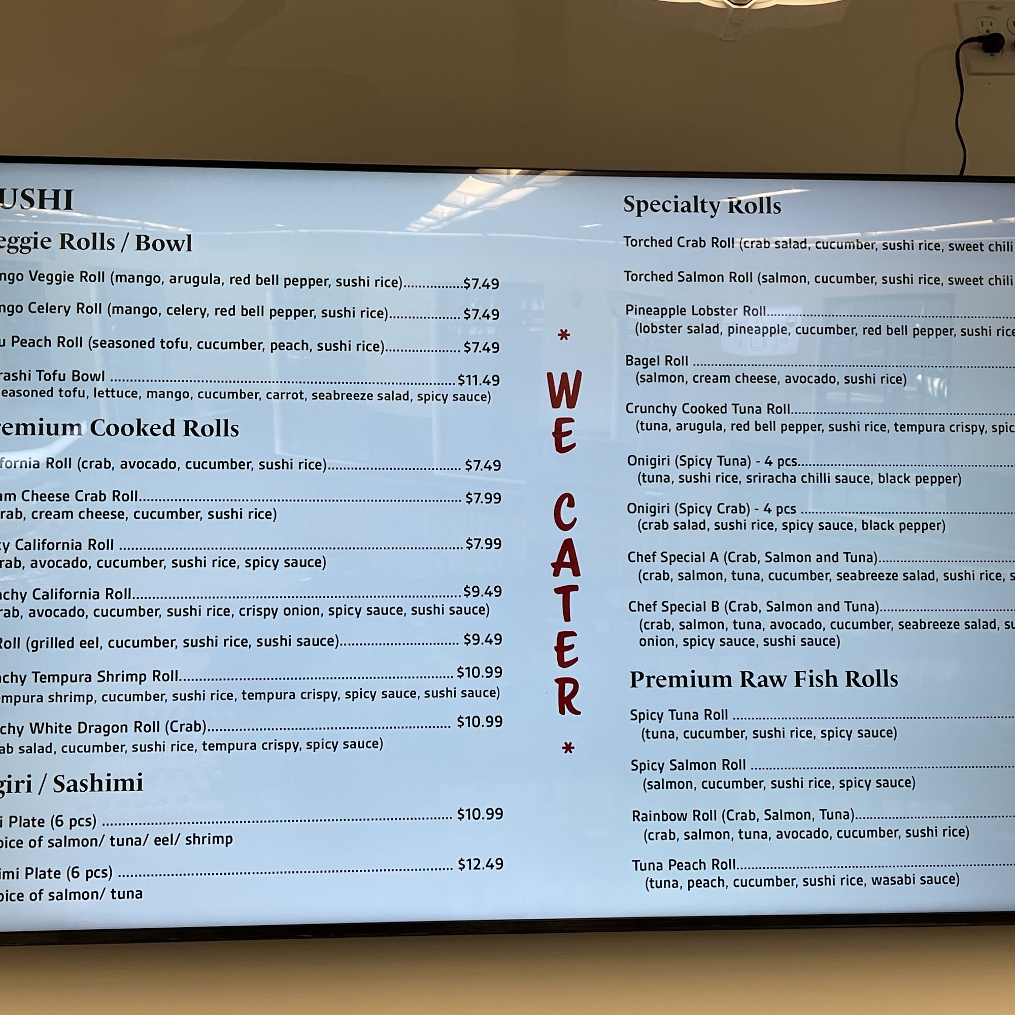 High Roller Sushi, LLC Menu