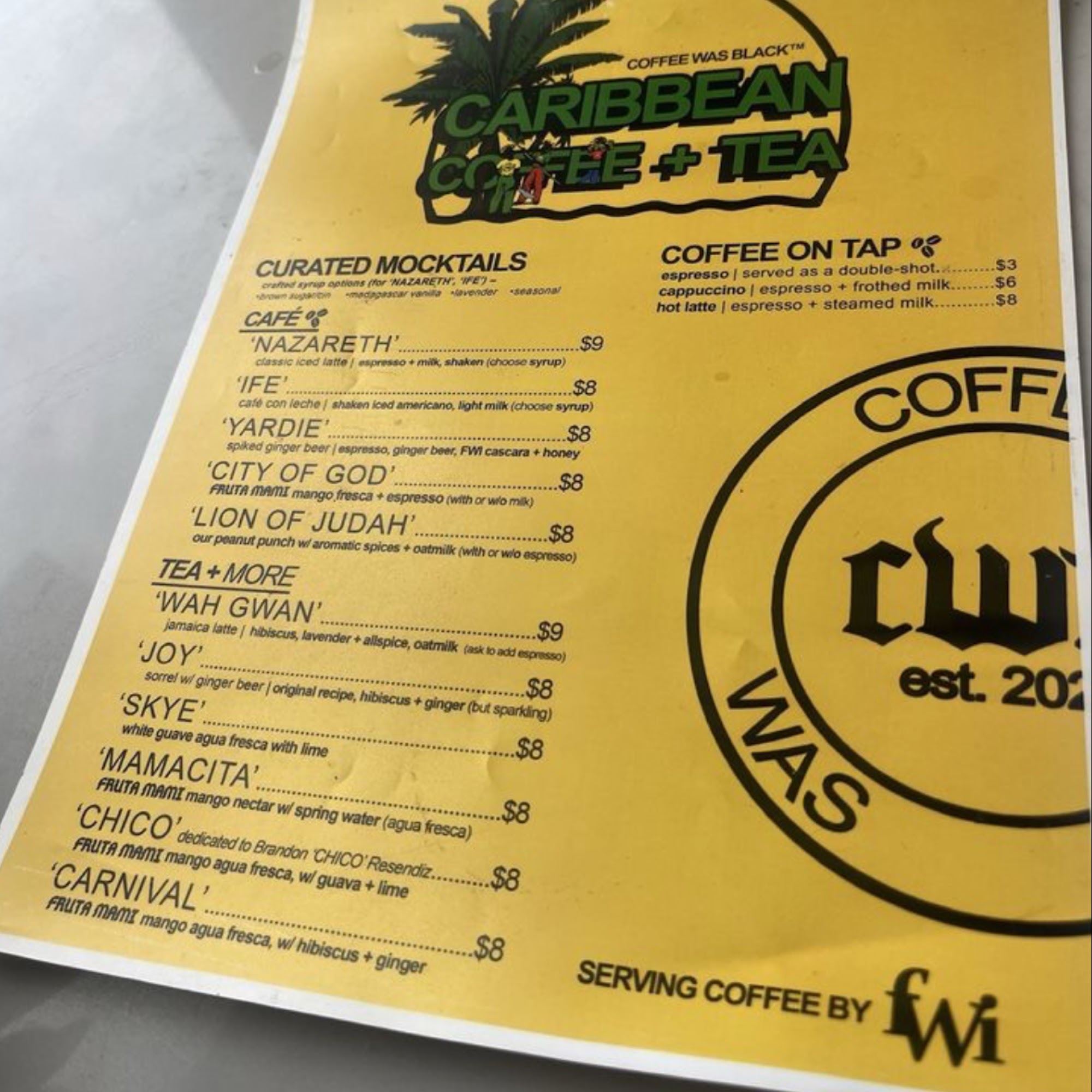 COFFEE WAS BLACK w/ GAIA DEEDS Menu