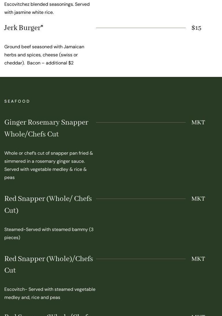 EscovitcheZ, Atlanta Restaurant Menu