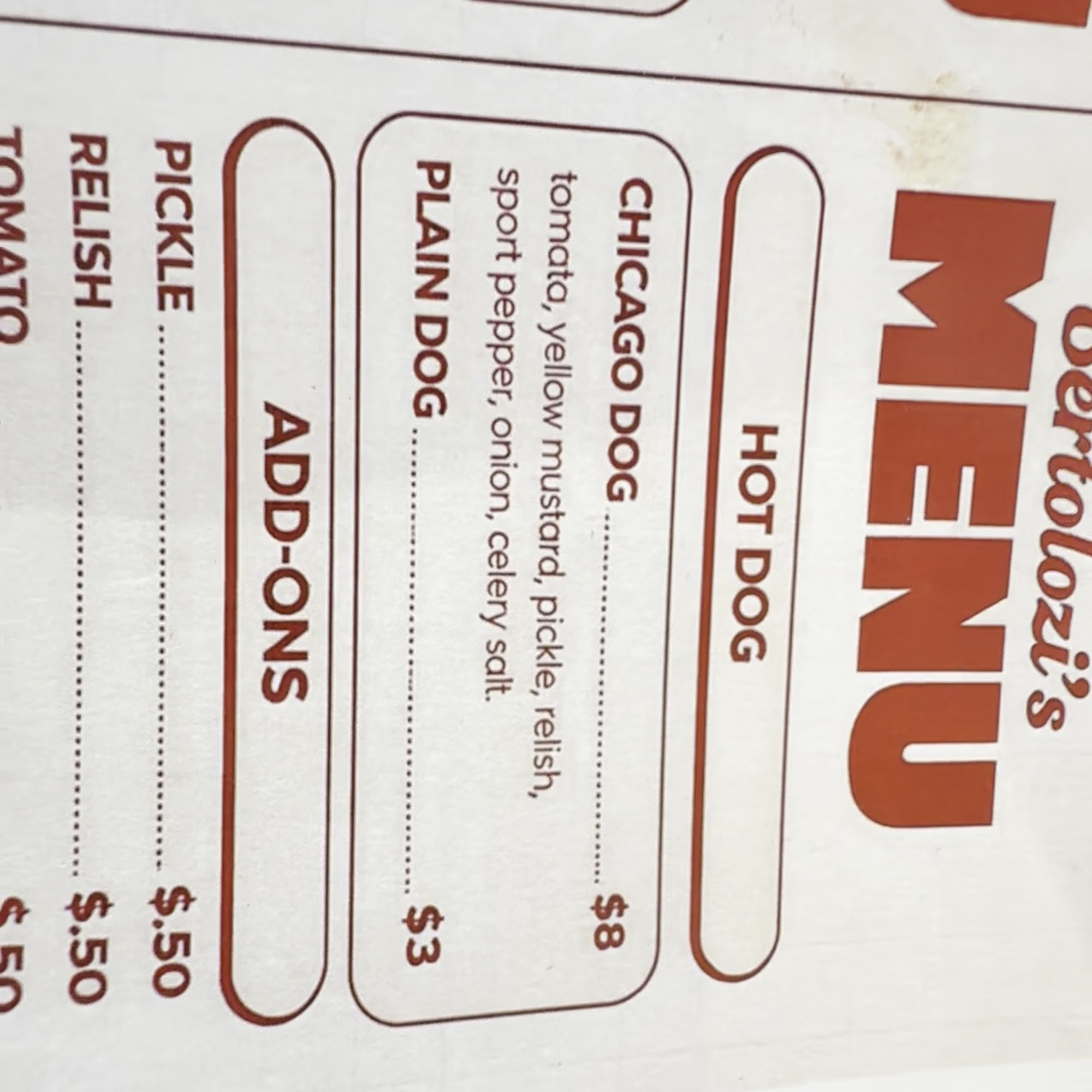 Bertolozi's Pizzeria Menu