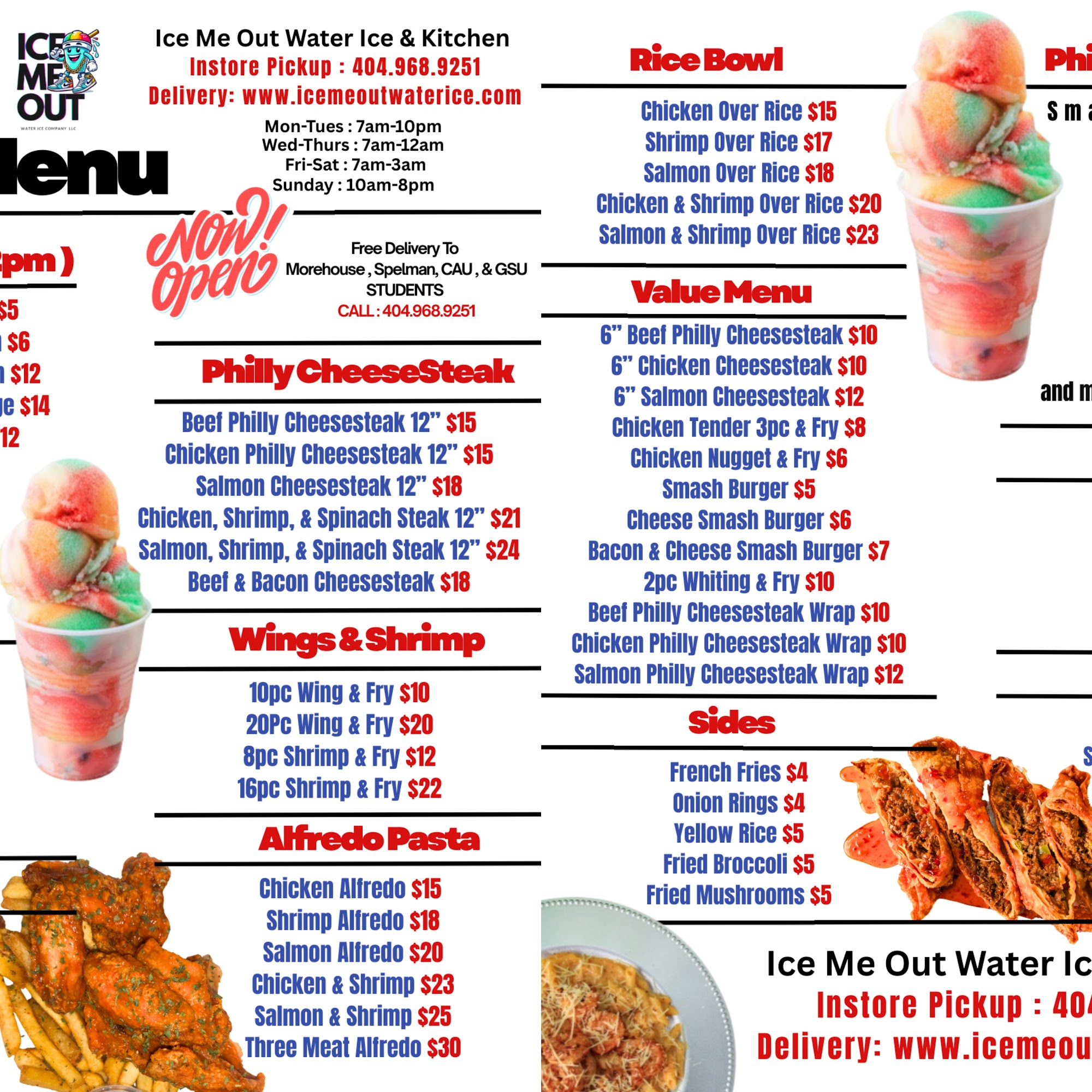 Ice Me Out The Kitchen Menu