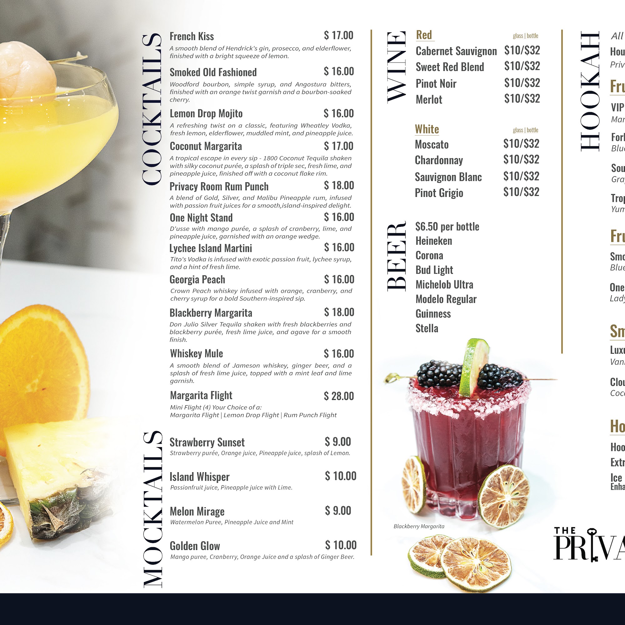 The Privacy Room Menu