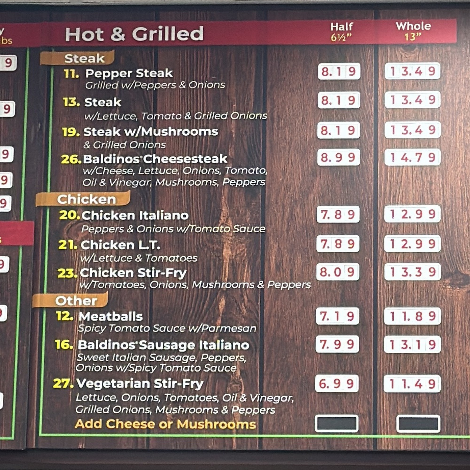 baldinos Giant Jersey Subs - Martinez Menu