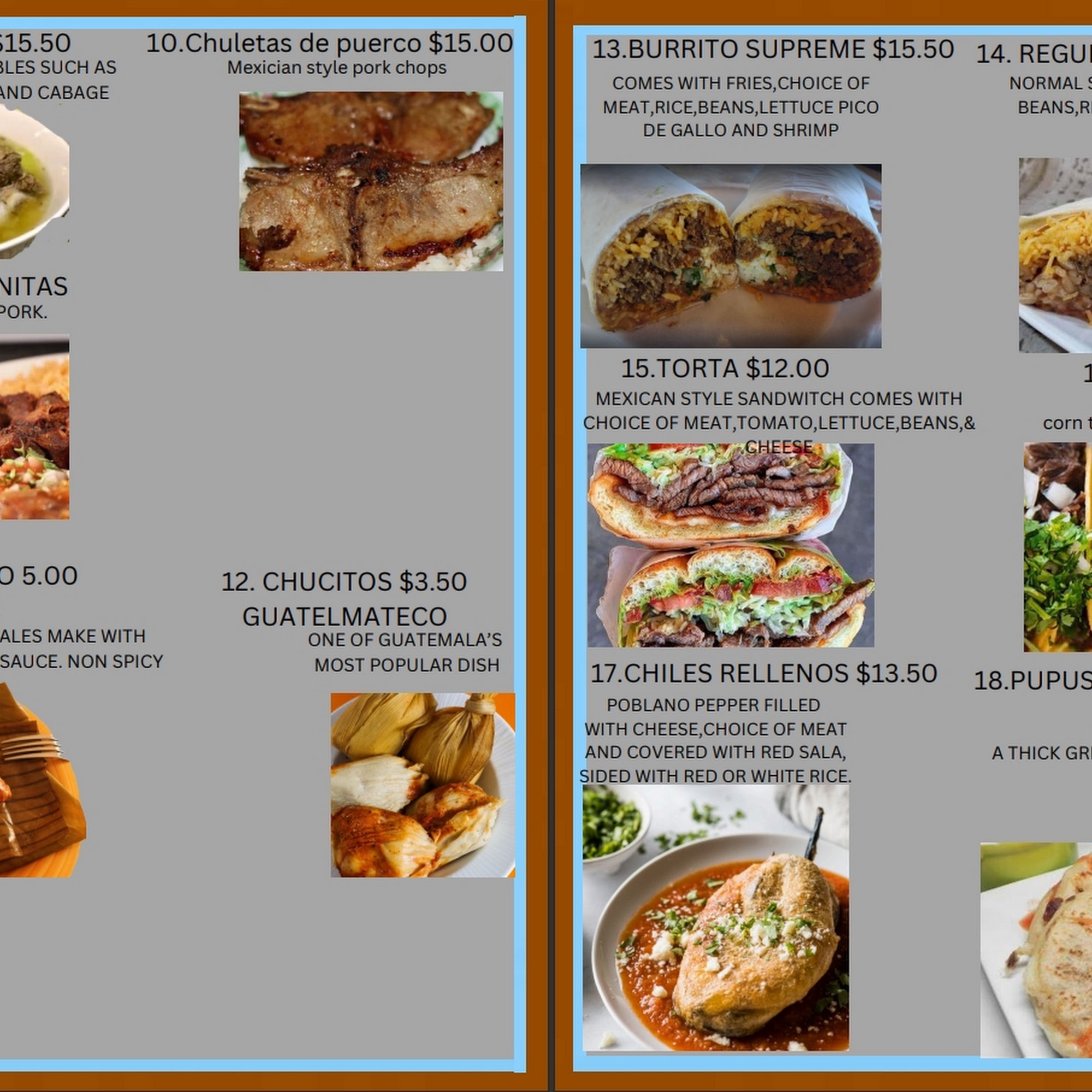 Restaurante Guatemalteco Dos Hermanos Menu