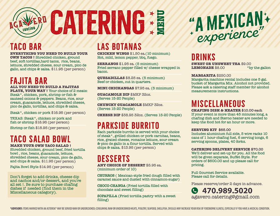 Agavero Cantina - Austell Menu
