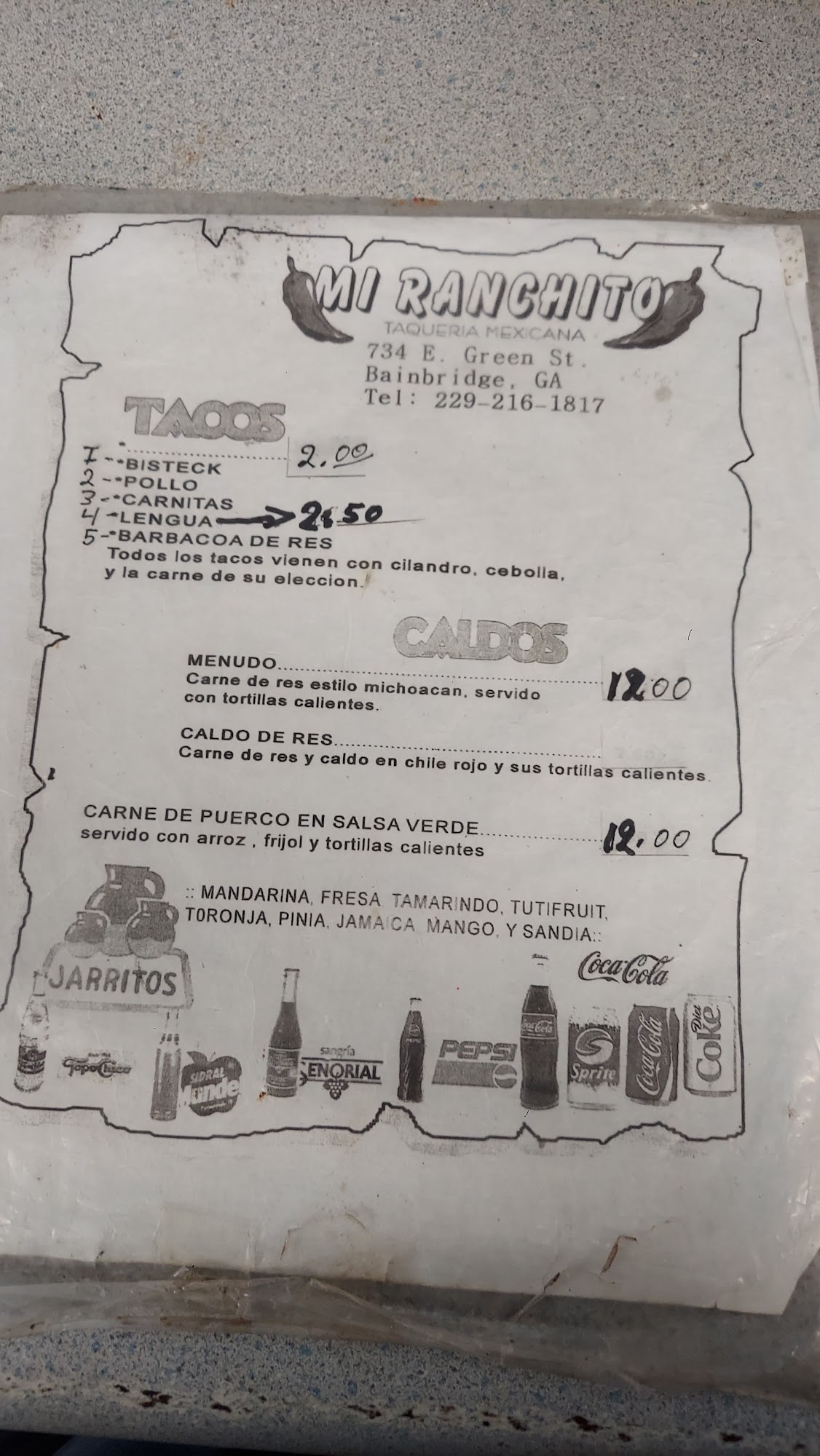 Mi Ranchito Taqueria Menu