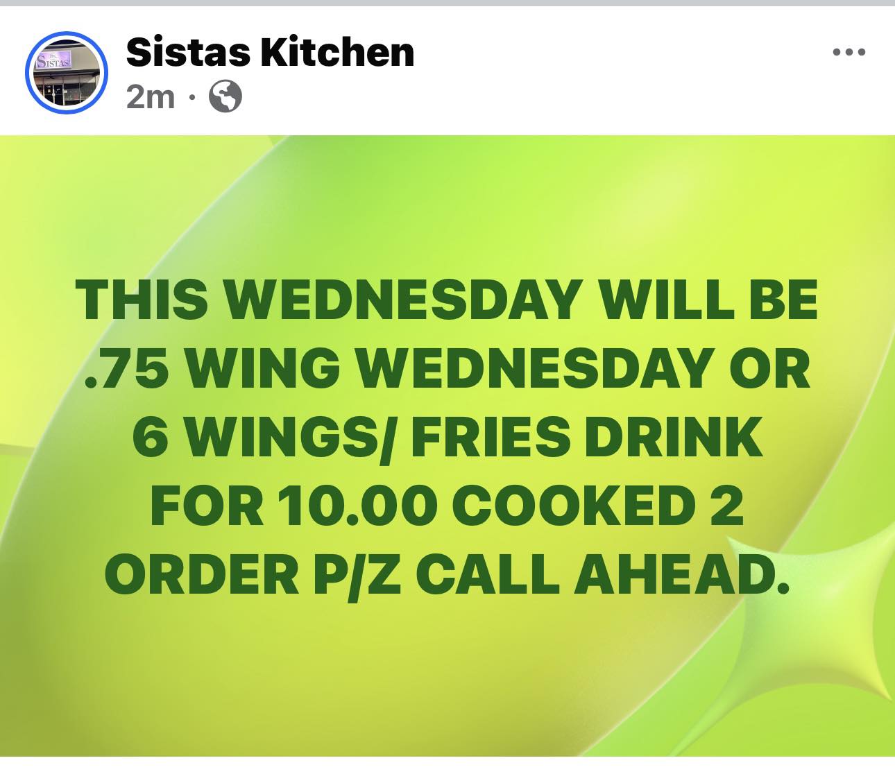 Sistas' Kitchen Menu
