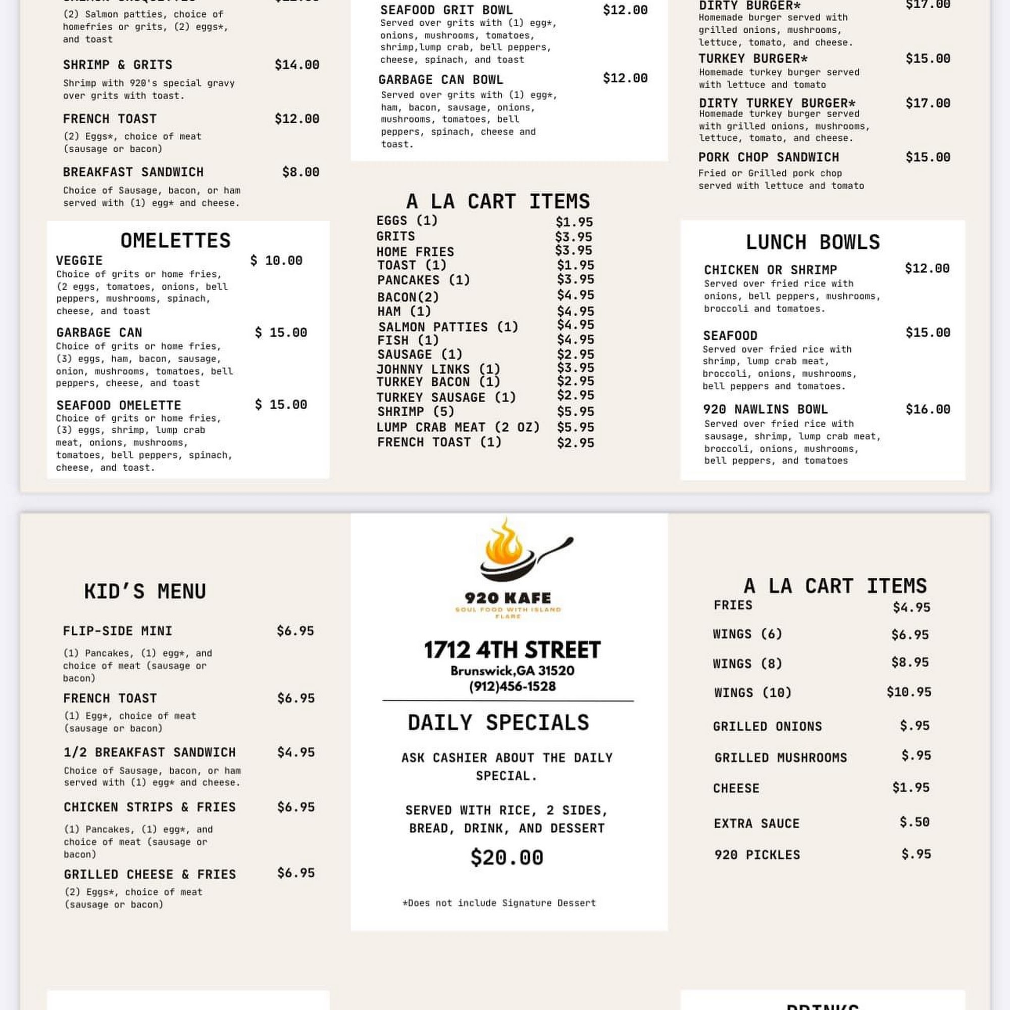 920 Kafe Menu