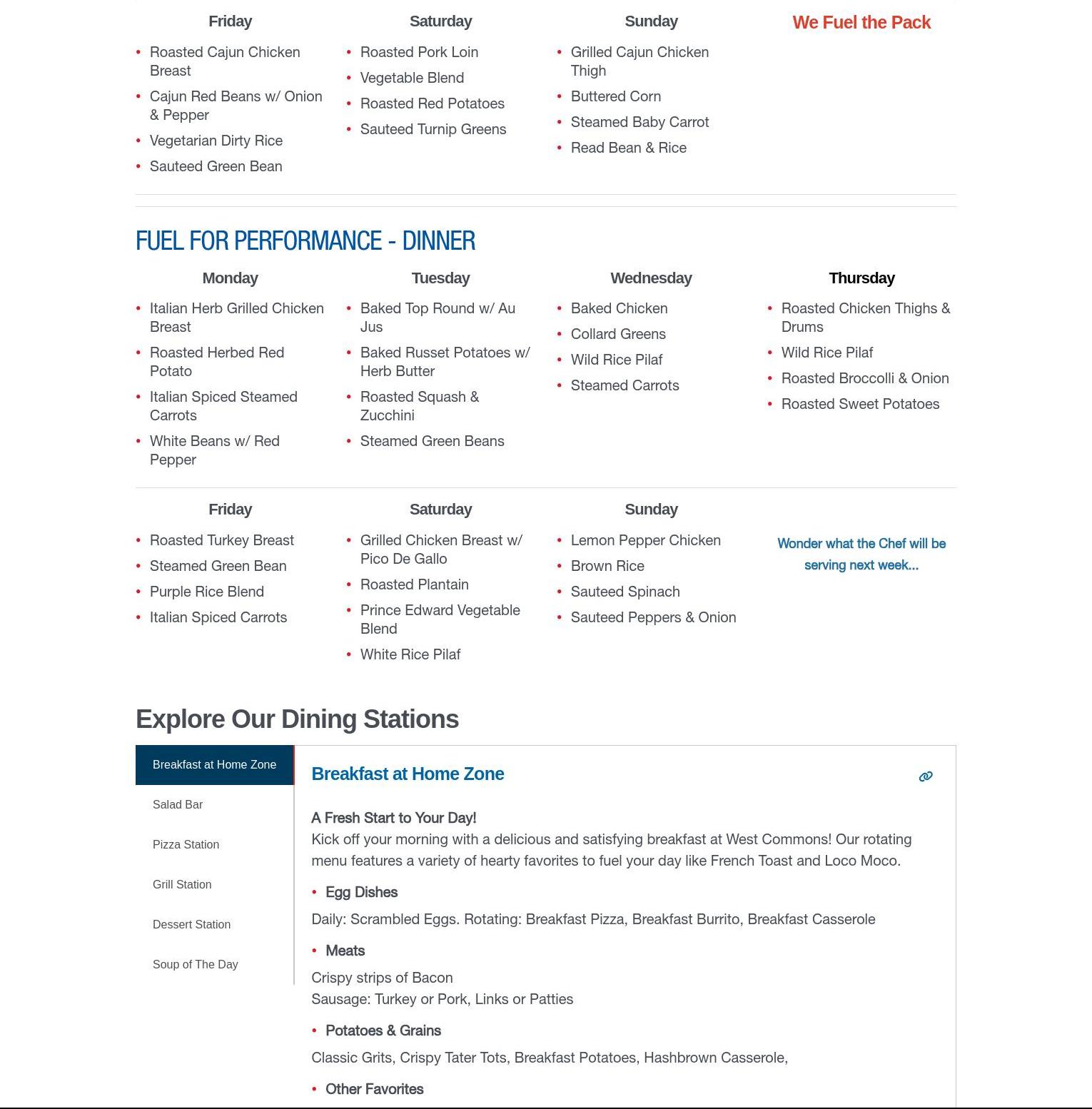 West Commons Dining Hall @ Z-6 Menu