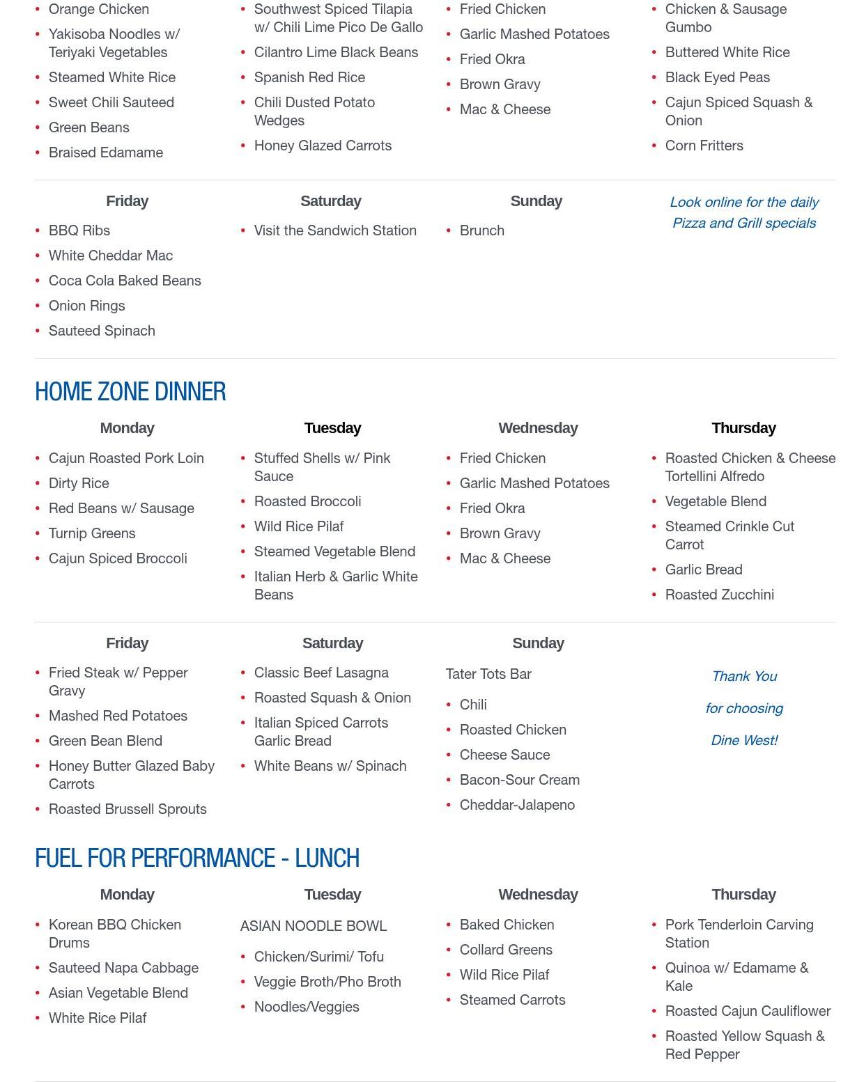 West Commons Dining Hall @ Z-6 Menu