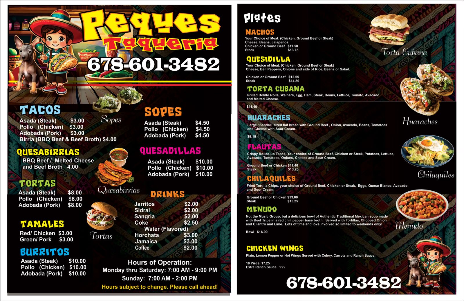 Peques Taqueria Menu
