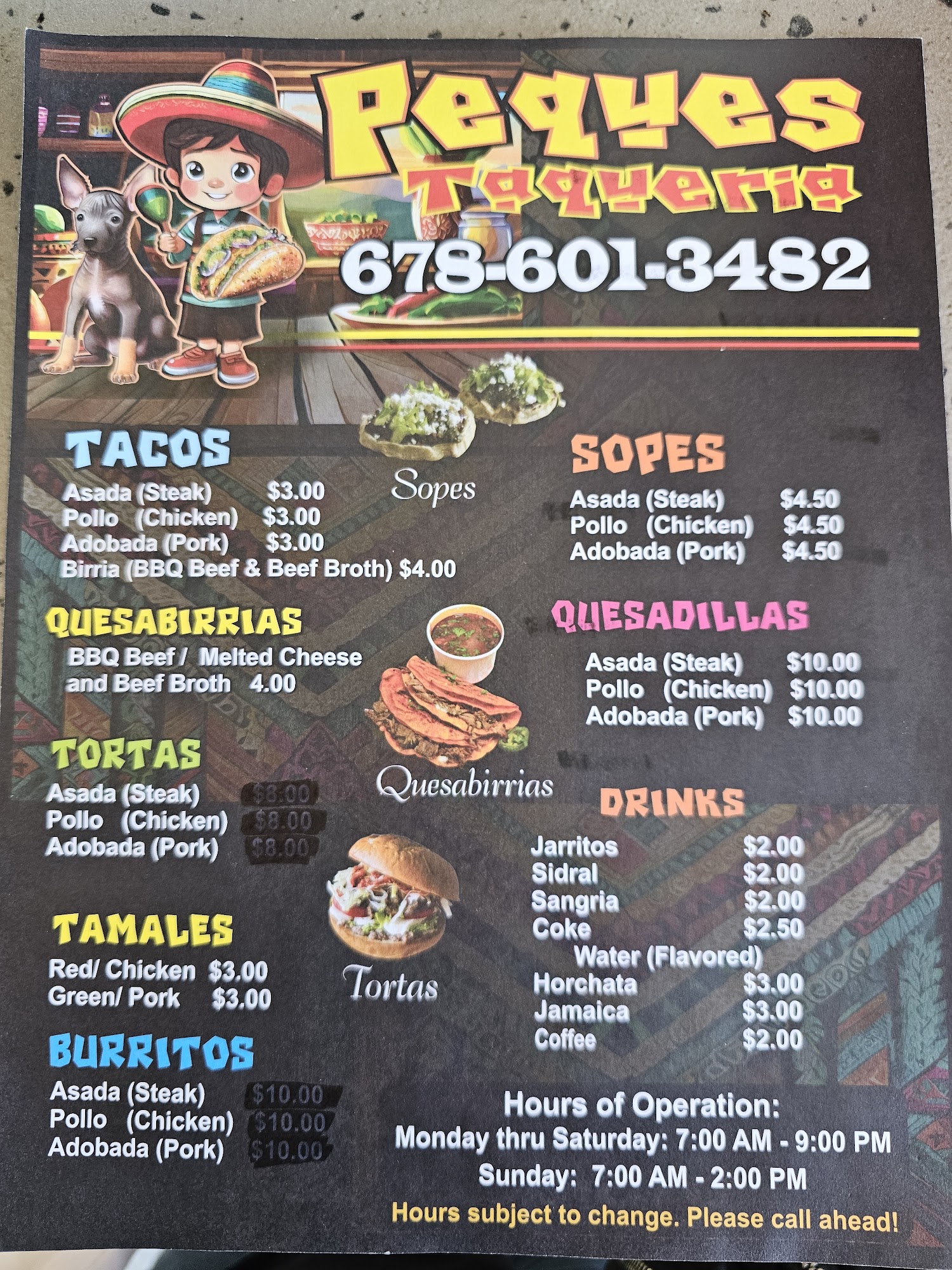 Peques Taqueria Menu