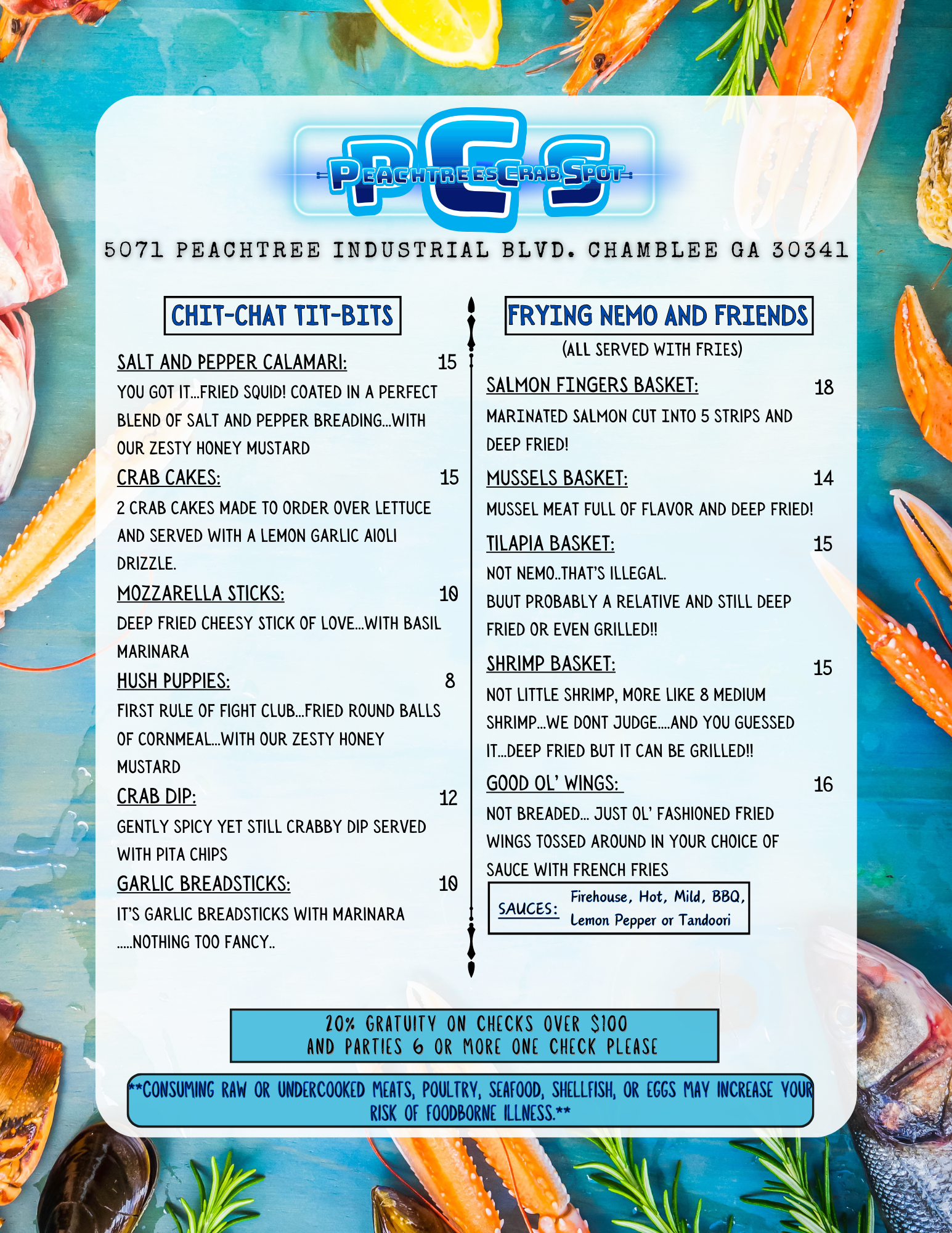 Peachtree's Crab Spot Menu