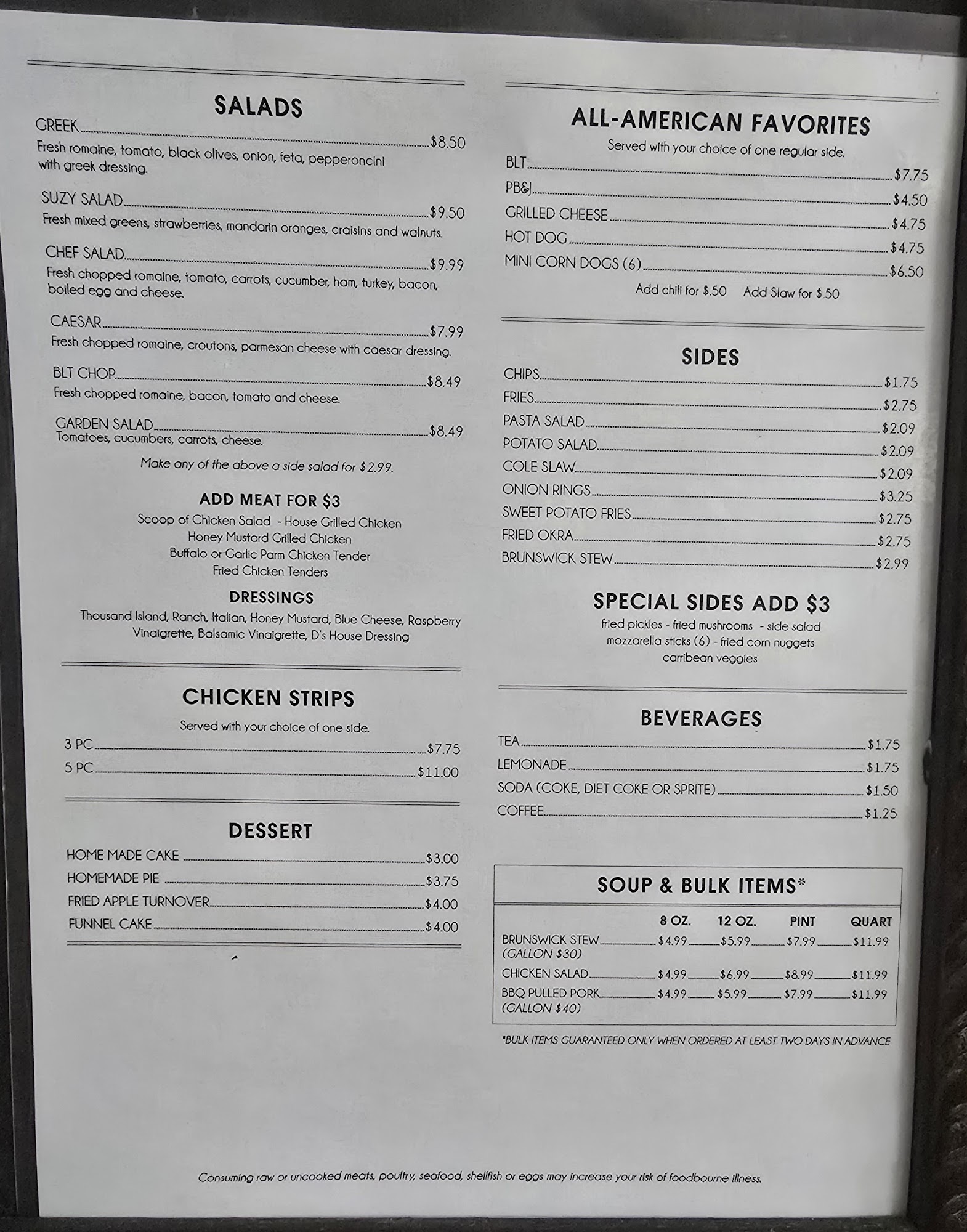 Dwalla's Menu