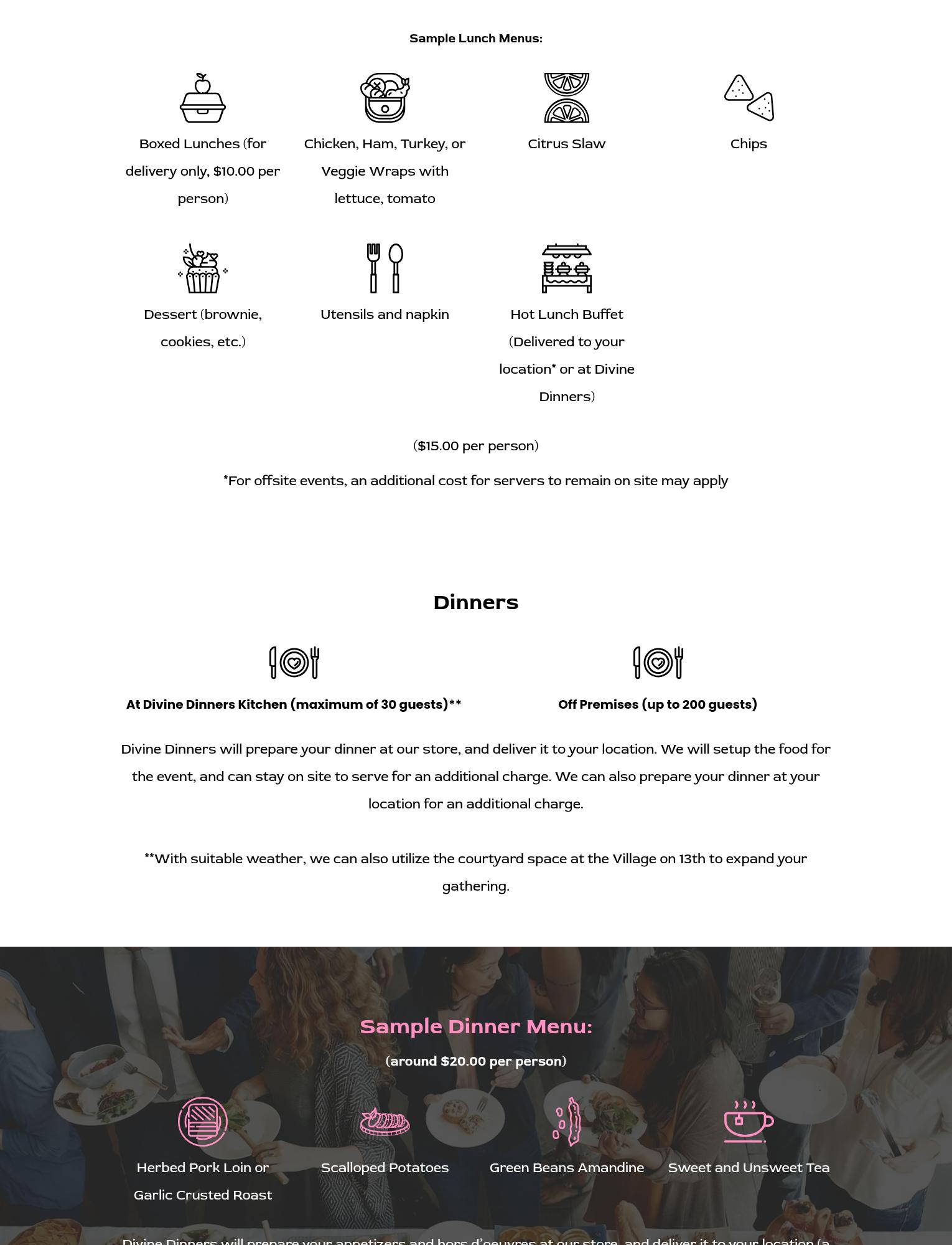 Divine Dinners Menu
