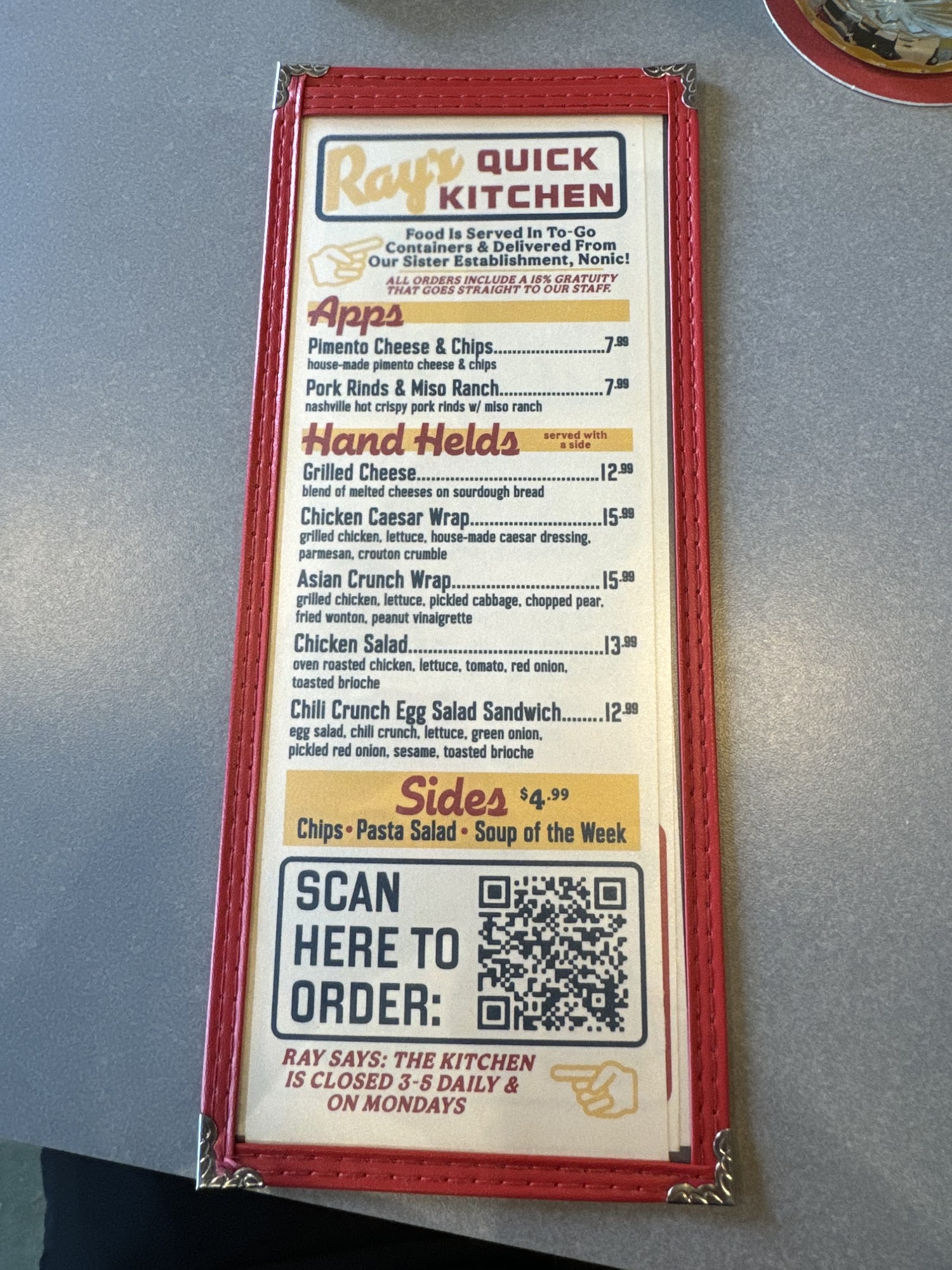 Ray's Quick Stop Menu