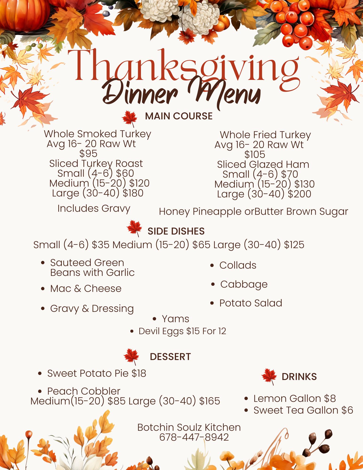 Botchin Soulz KItchen Menu