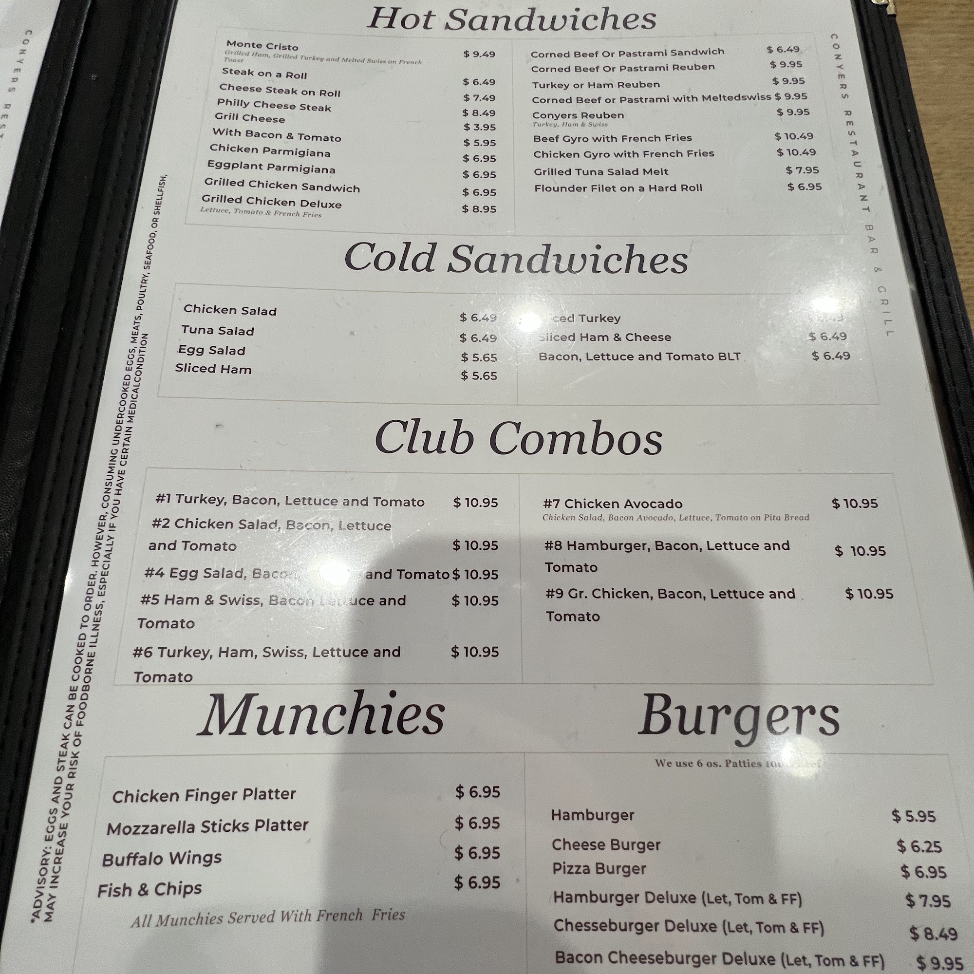 Conyers Restaurant Bar & Grill Menu