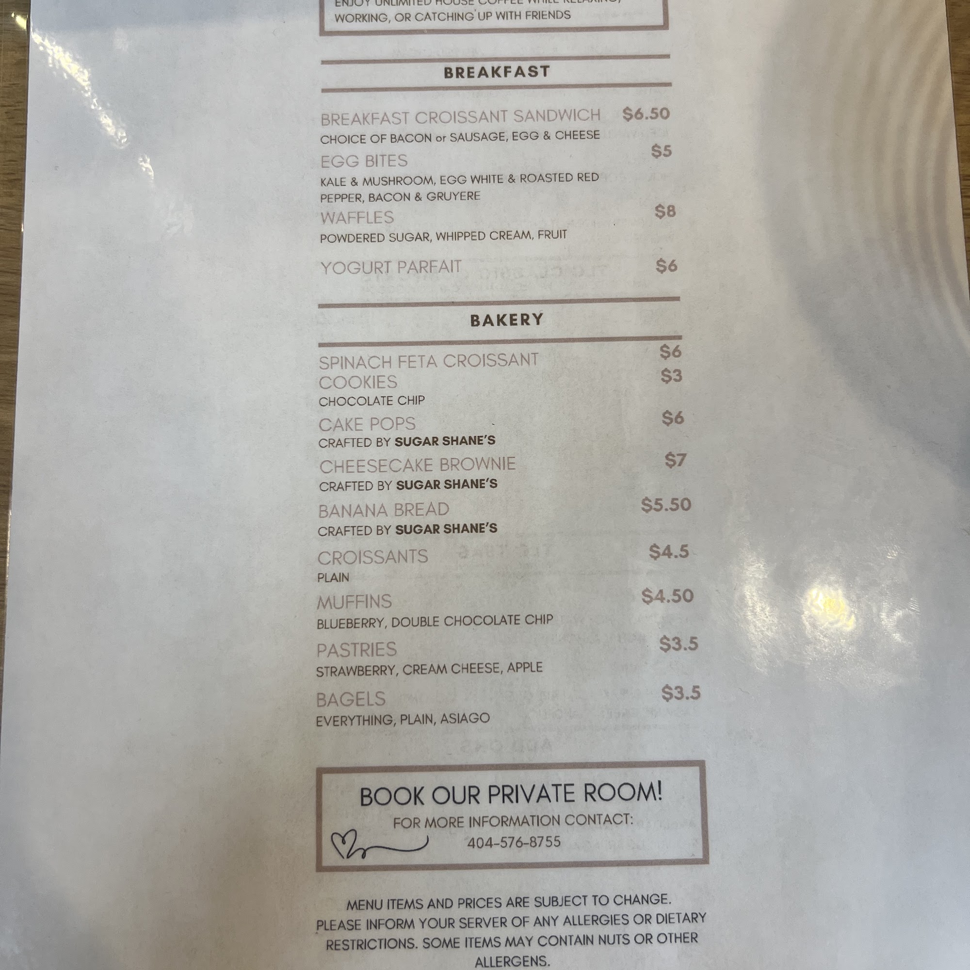 Tammy's Little Cafe Menu