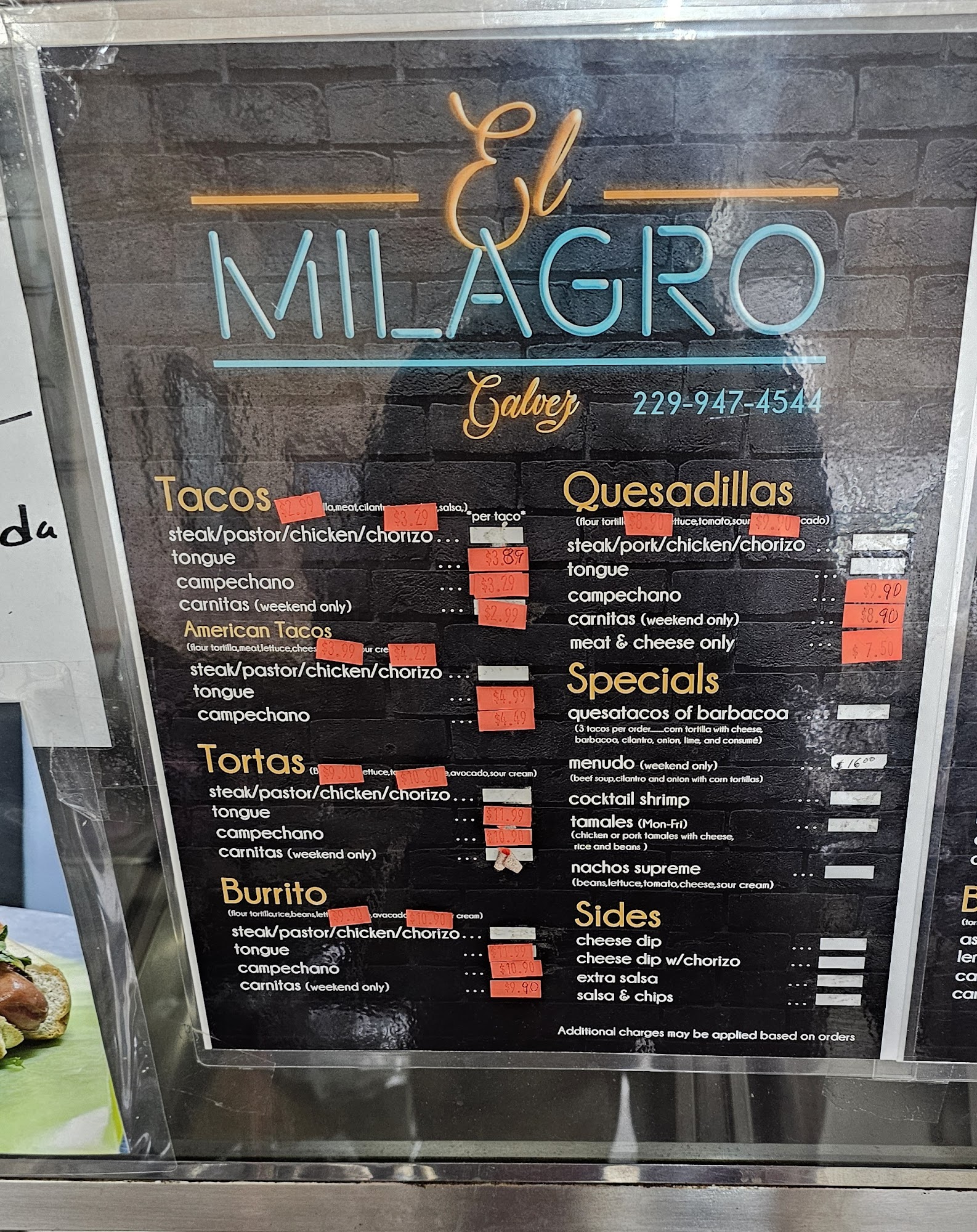 El Milagro Menu