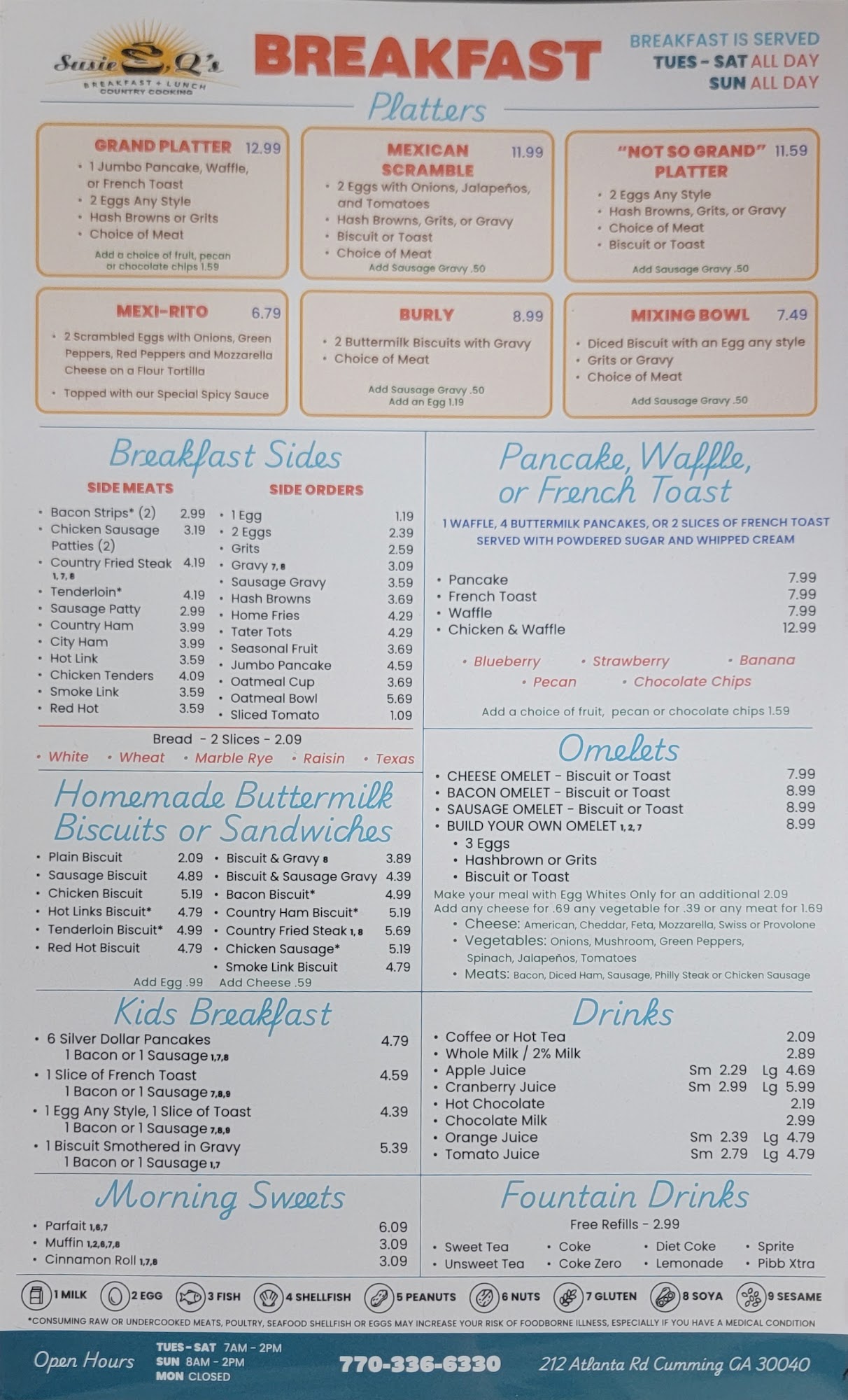 Susie Q's Restaurant Menu
