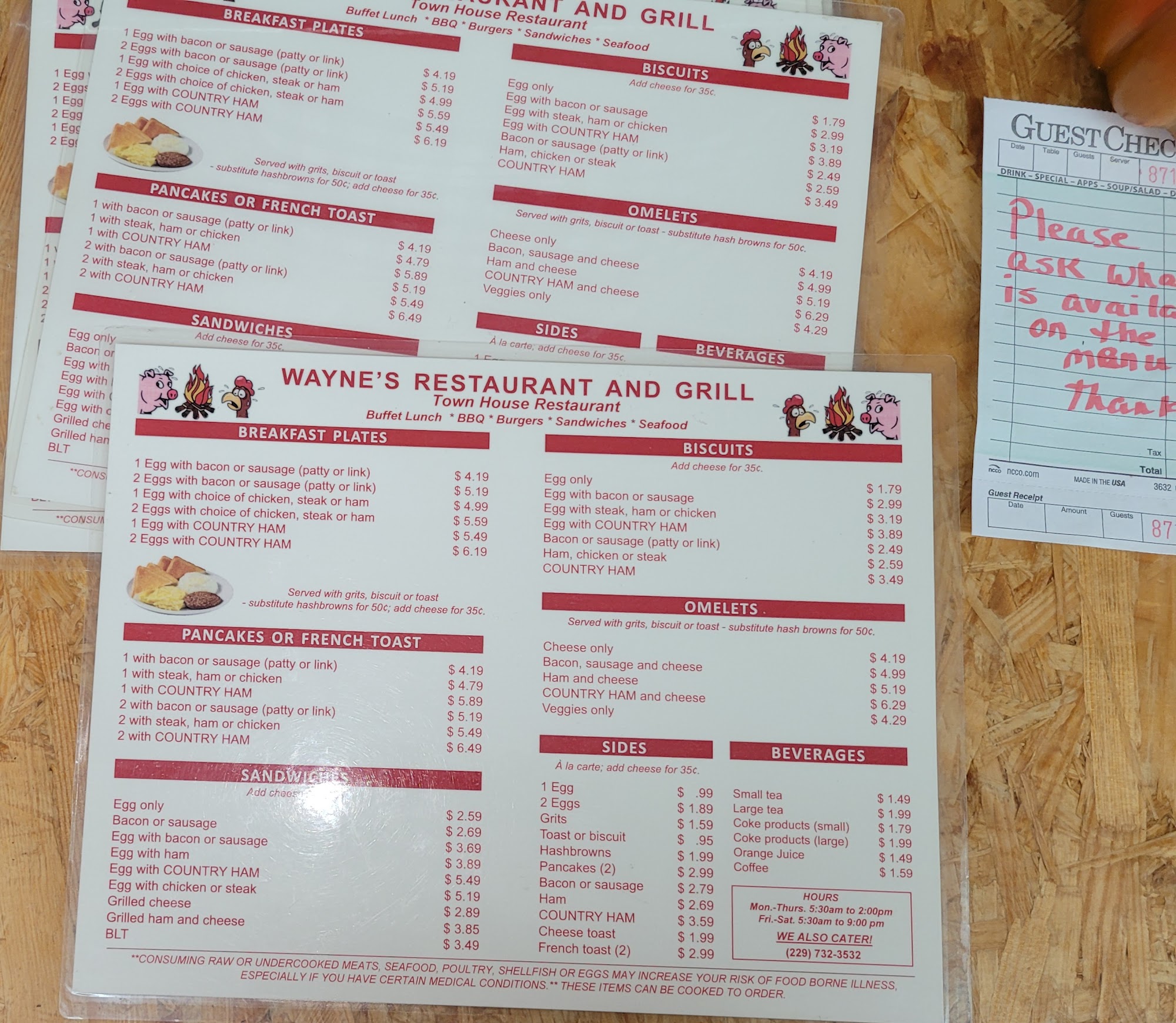 Townhouse Restaurant Menu