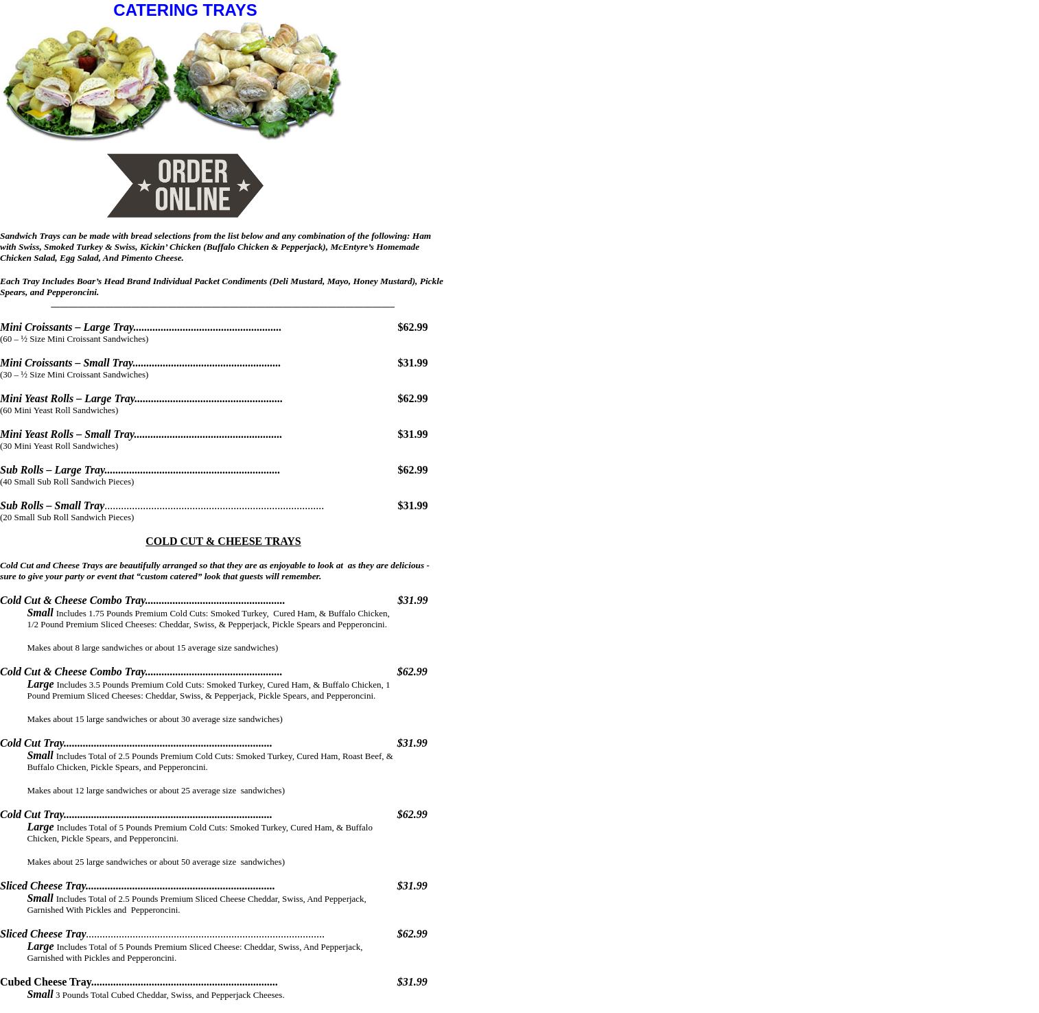 McEntyre Bakery Menu