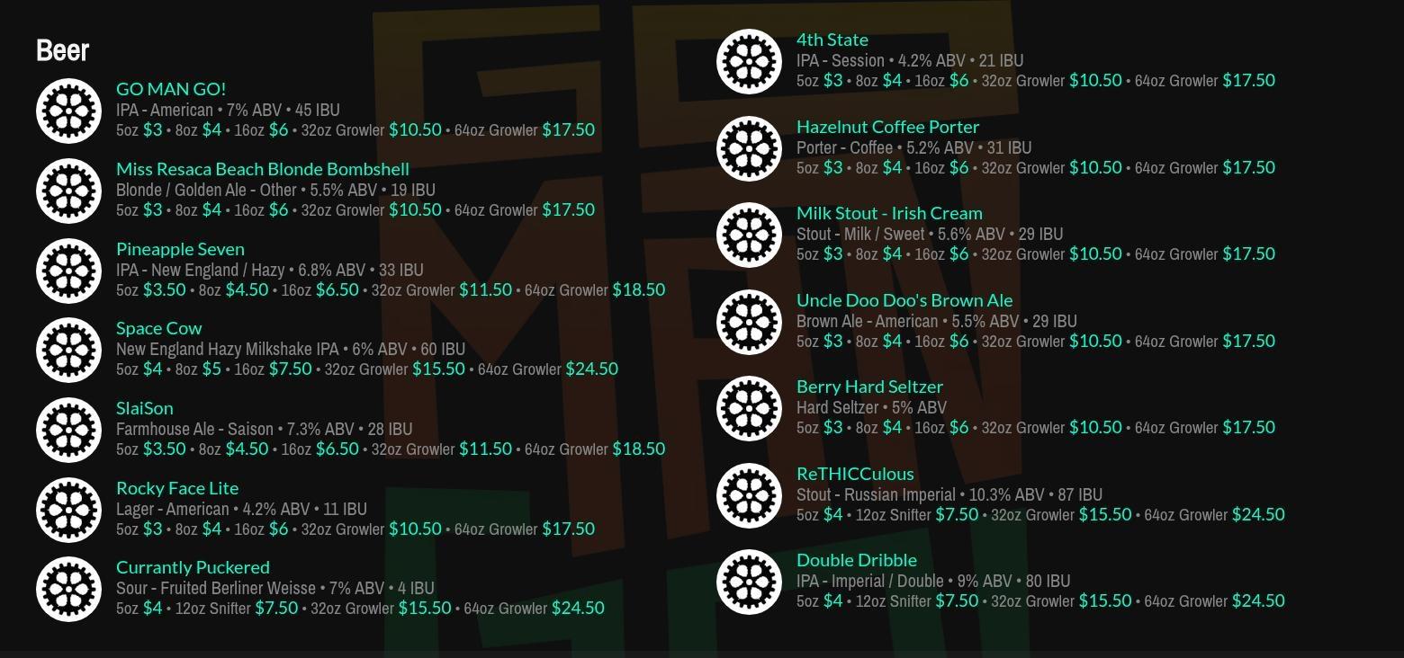 Dalton Brewing Company Menu