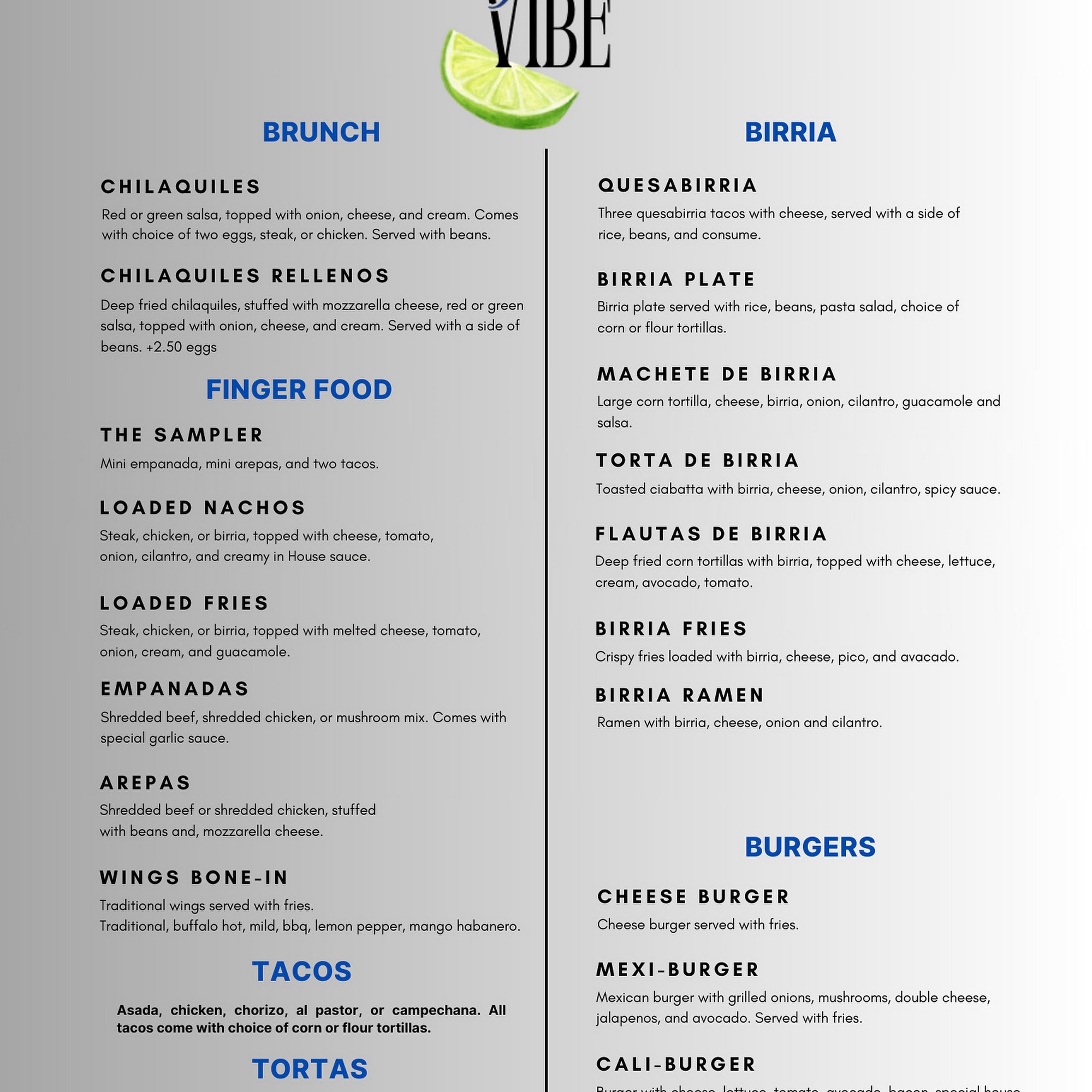 The Tipsy Vibe Menu