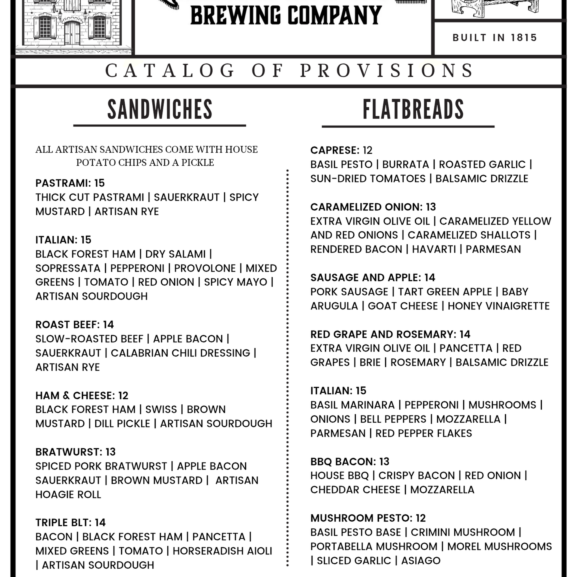 Tabby House Brewing Company Menu