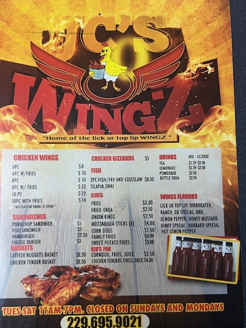 JCs Wingz Menu