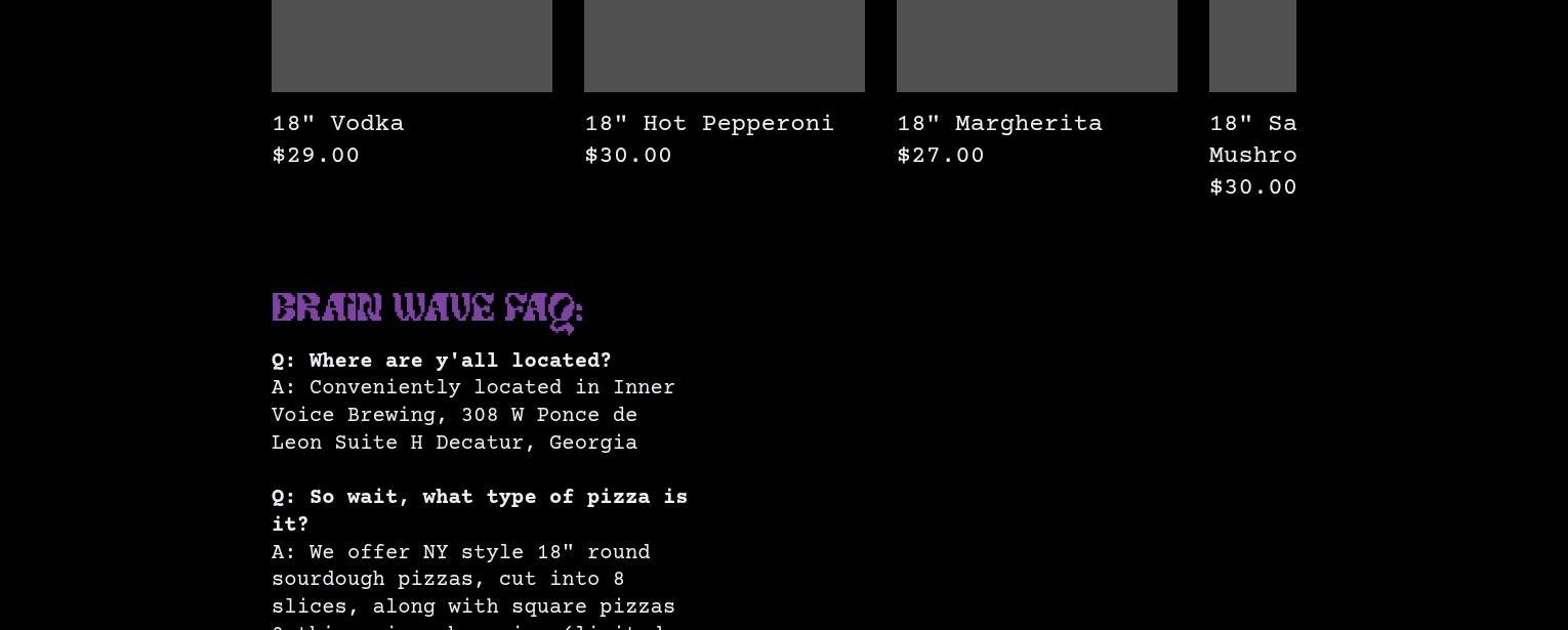 Brainwave Pizza Menu