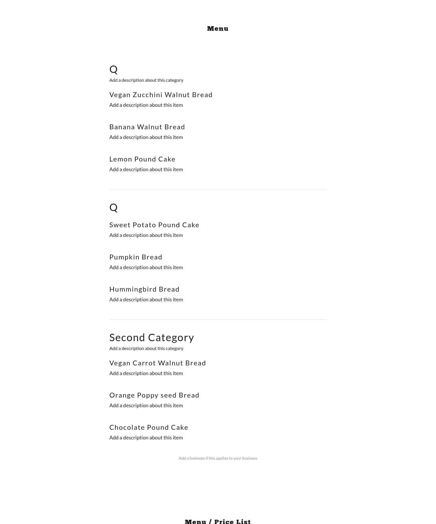 Twisted Pastry Menu